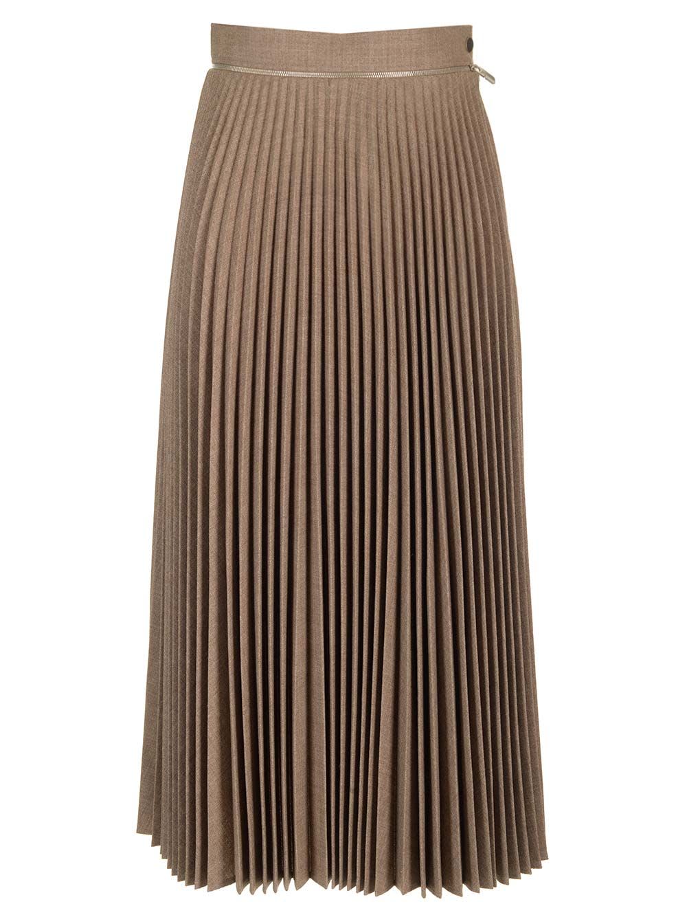 Shop Burberry Pleated Wool Midi Skirt In Grey