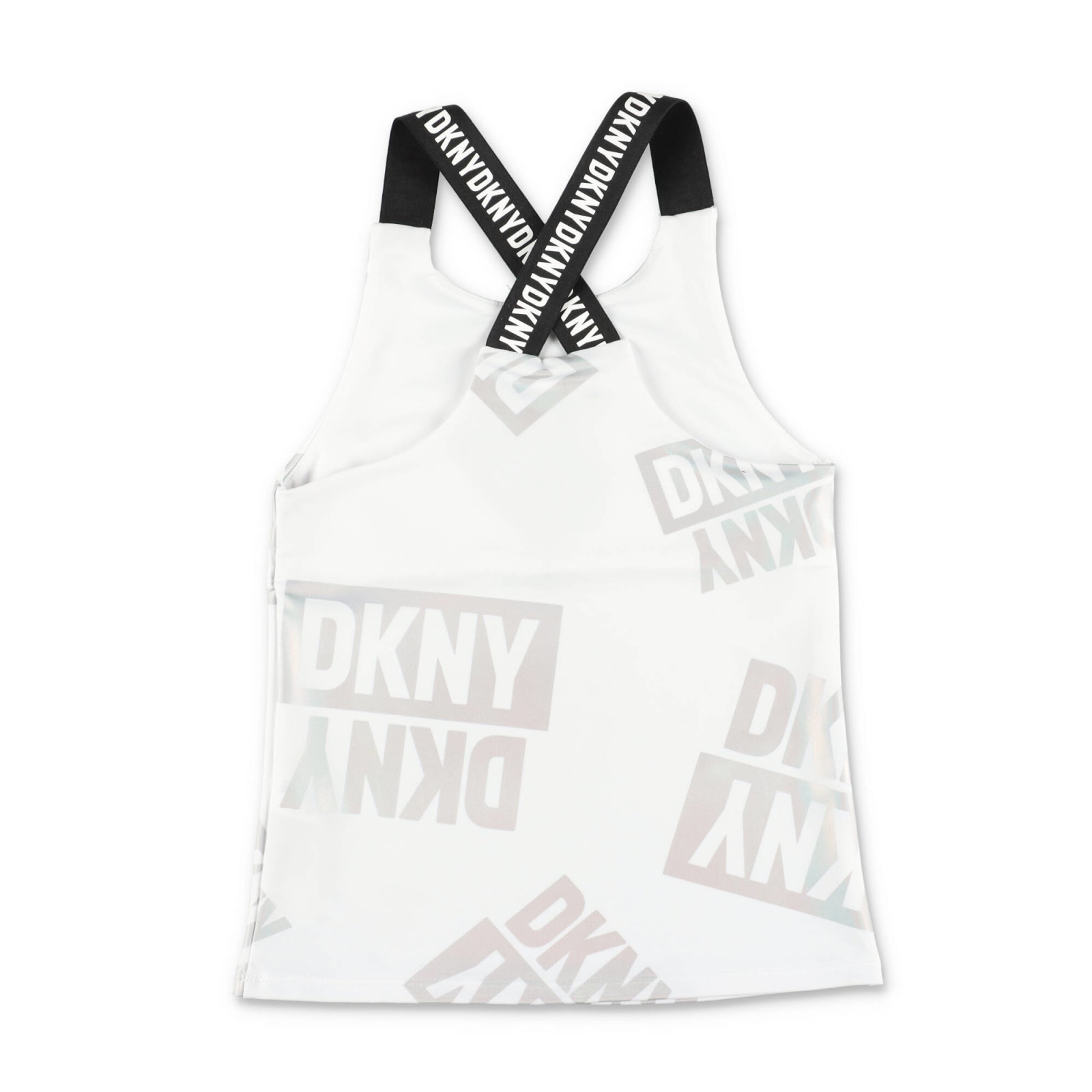 Dkny Teen Girls Iridescent Logo Sports Top In Bianco