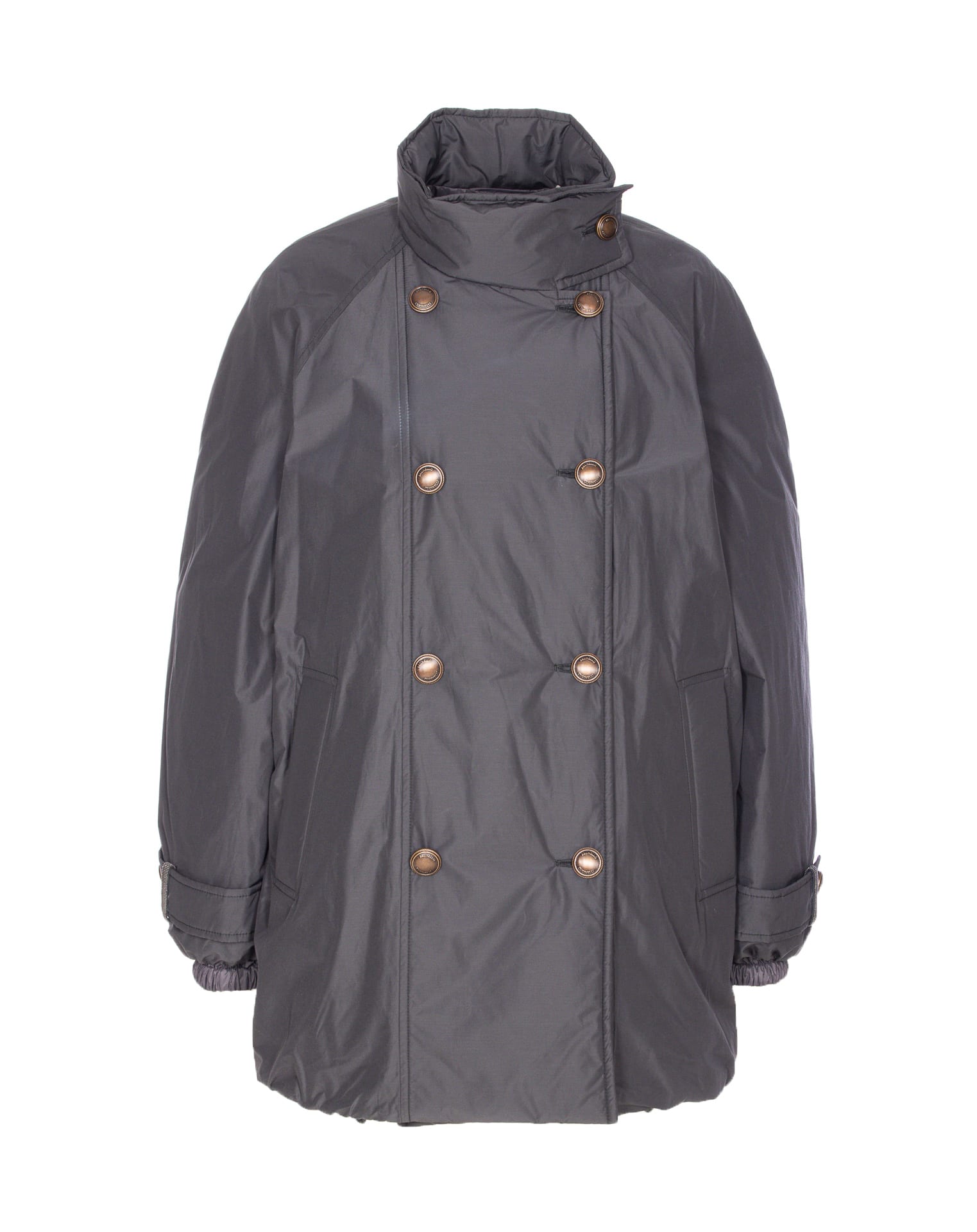 Brunello Cucinelli Double-breasted High Neck Down Jacket In Gray
