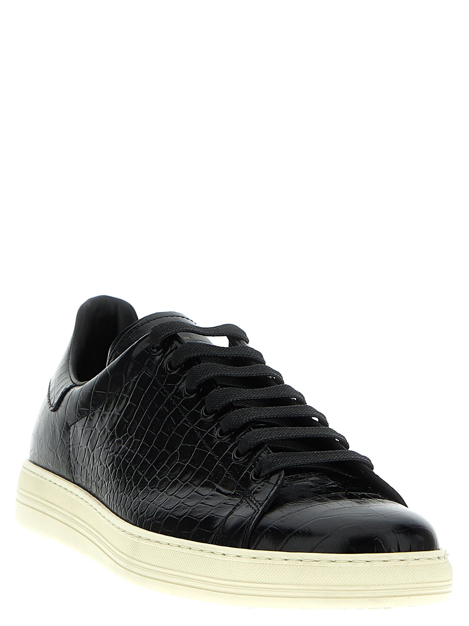 Shop Tom Ford Croc Print Sneakers In Black/neutrals