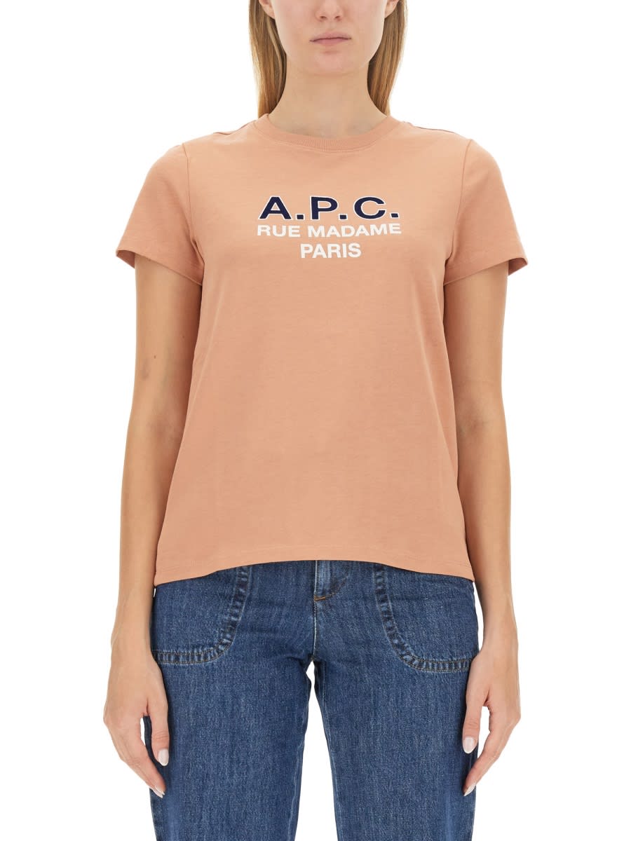 Shop Apc T-shirt With Logo In Pink