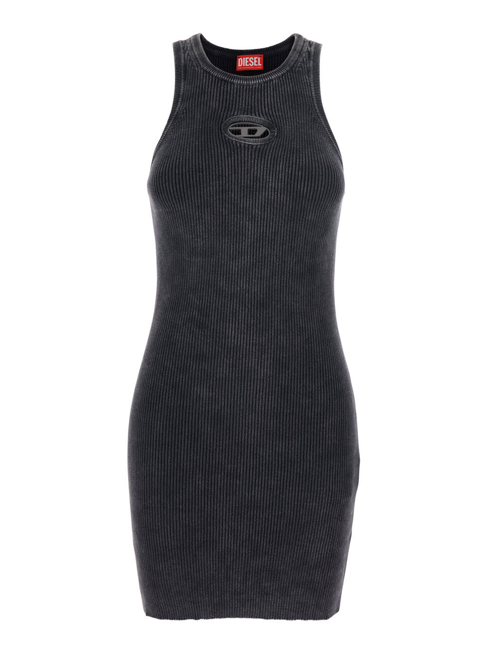 Diesel Black Crewneck Sleeveless Dress With Cut-out Logo On The Front In Cotton Woman