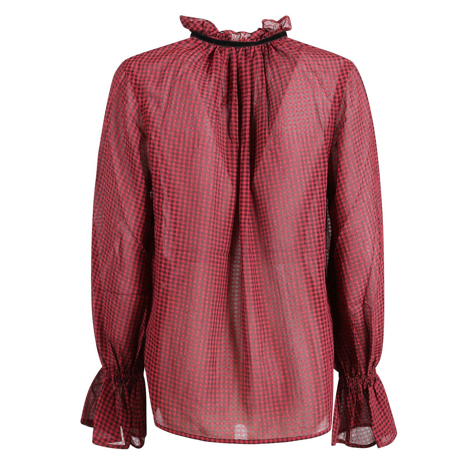 Shop Ganni Sheer Tie String Shirt In Winery