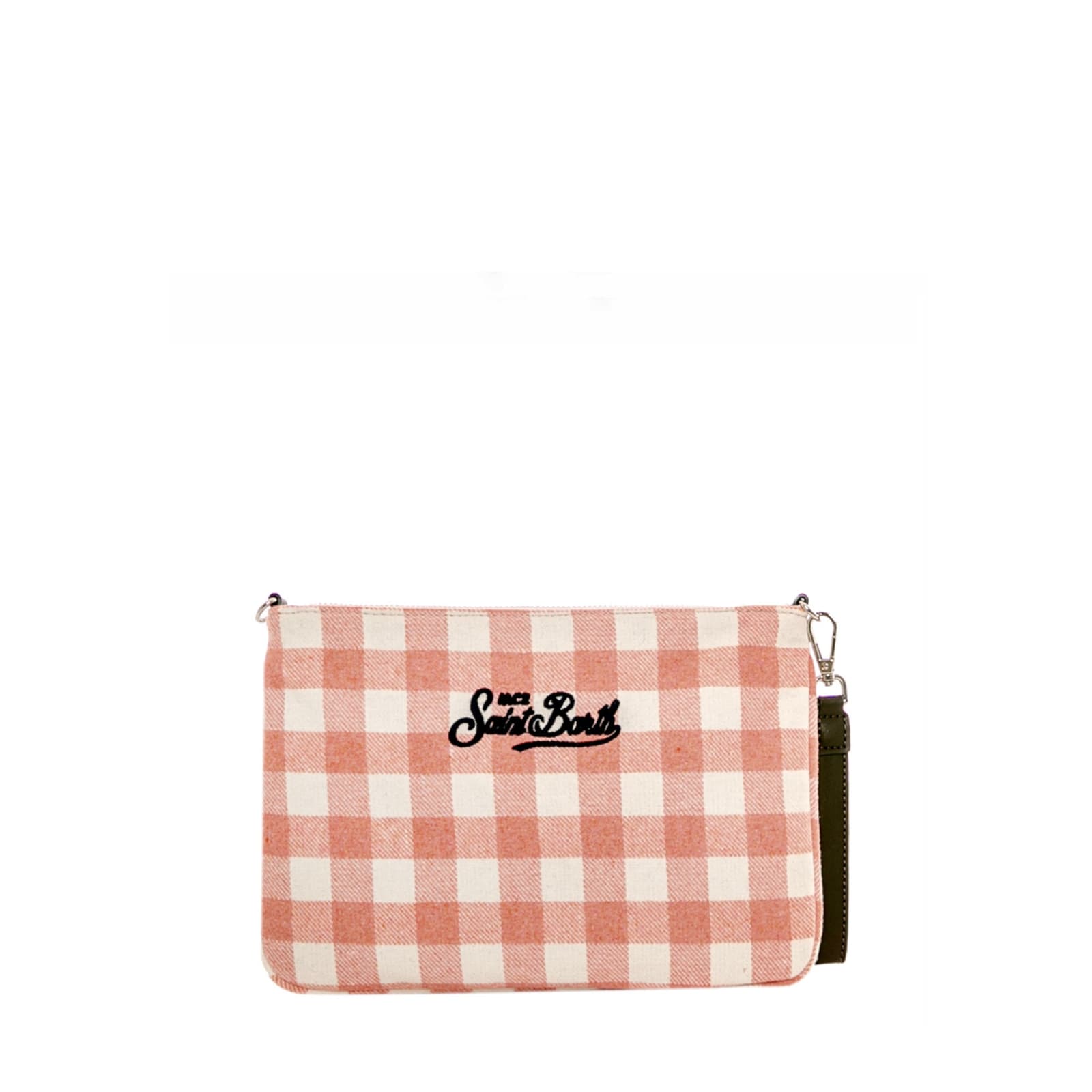 Shop Mc2 Saint Barth Parisienne Pink Gingham Wooly Cross-body Pouch Bag