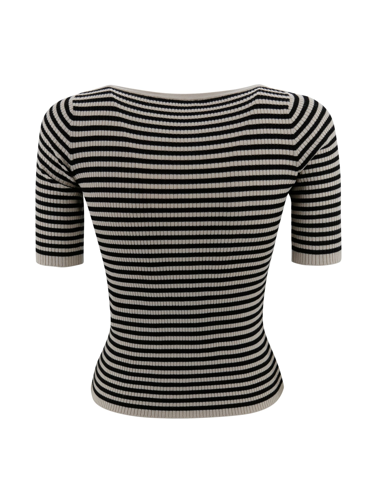 Weekend Max Mara Boat Neck Ribbed T-shirt With Striped Pattern In Black