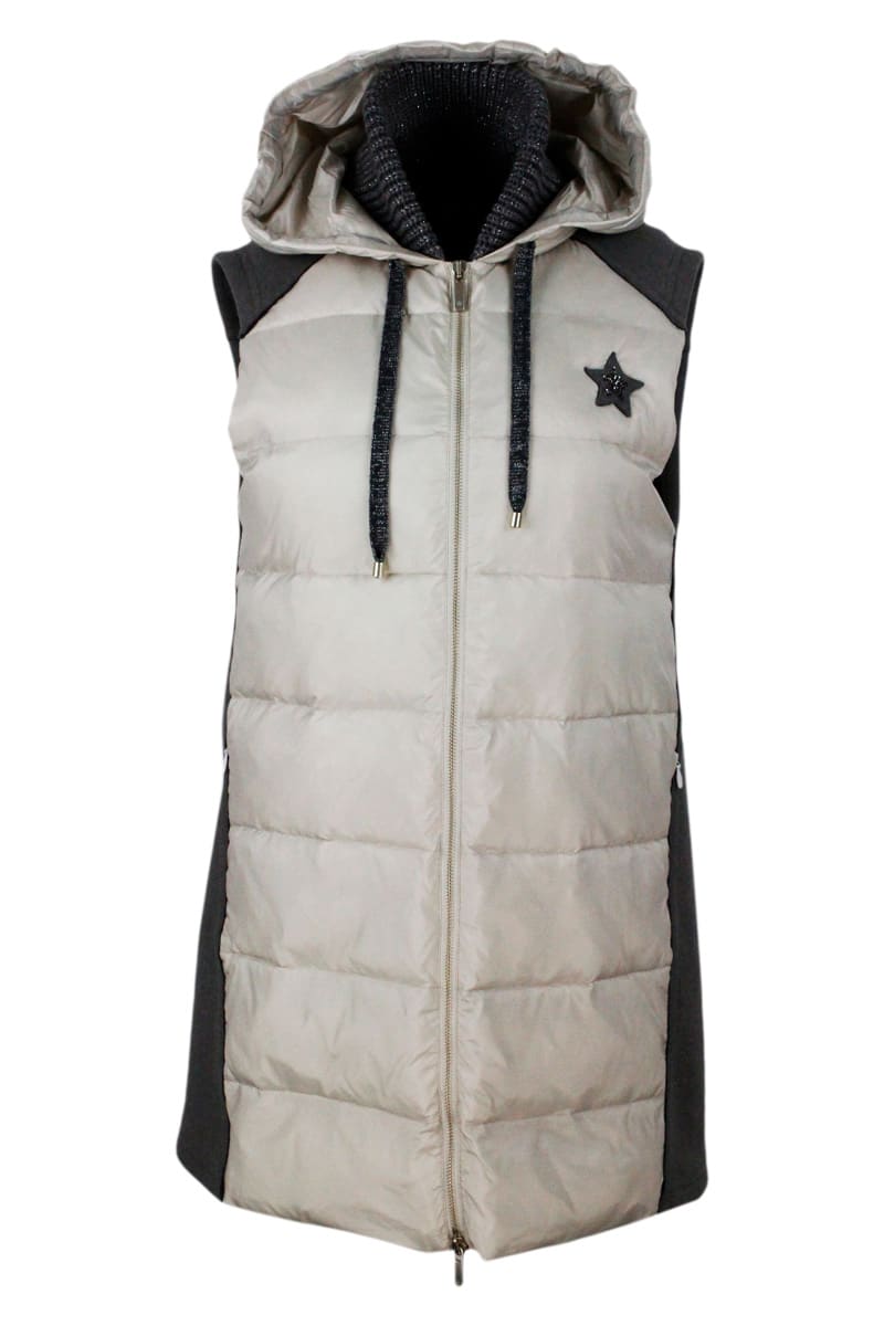 Lorena Antoniazzi Sleeveless Gilet In Real Goose Down In Two-tier With Hood