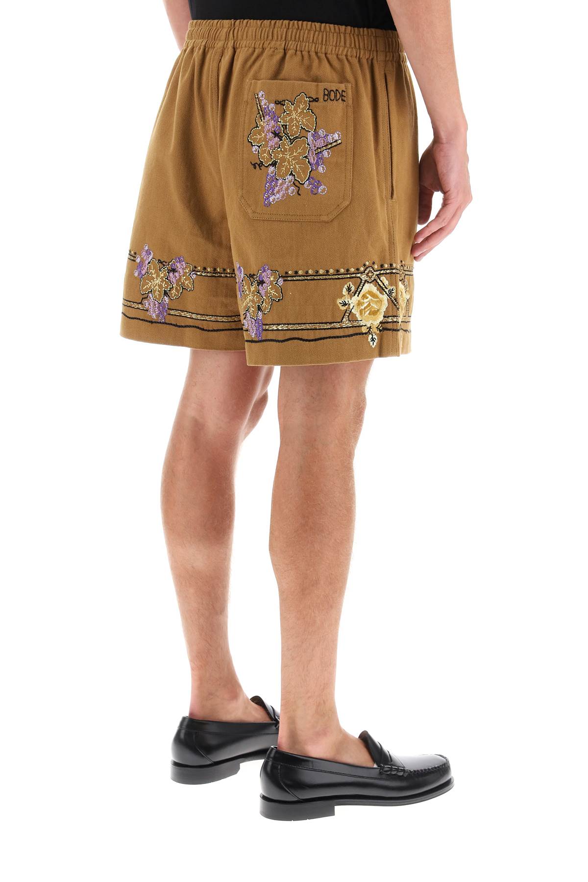 Shop Bode Autumn Royal Shorts With Floral Embroideries In Brown Multi (brown)