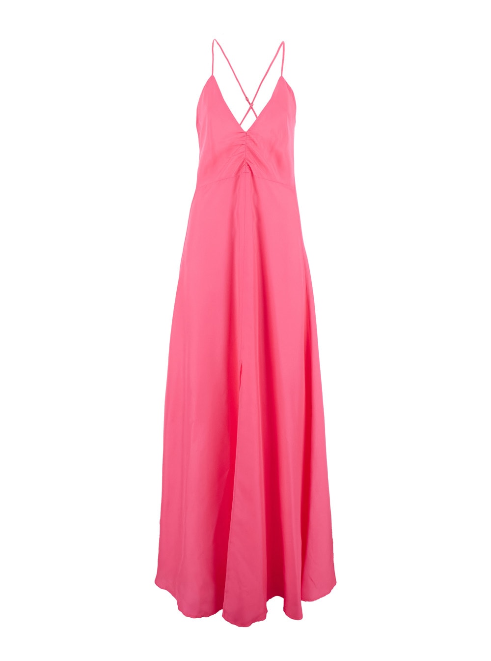 Forte Forte Fuchsia Sleeveless Long Dress With Criss-crossed Spaghetti Straps And Rear Button Closure In Tech Fa