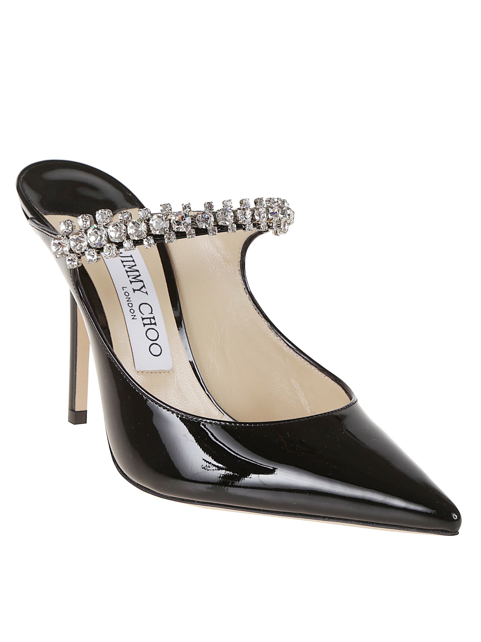 Jimmy Choo Crystal Strap Embellished Mules With 10cm Heel In Black