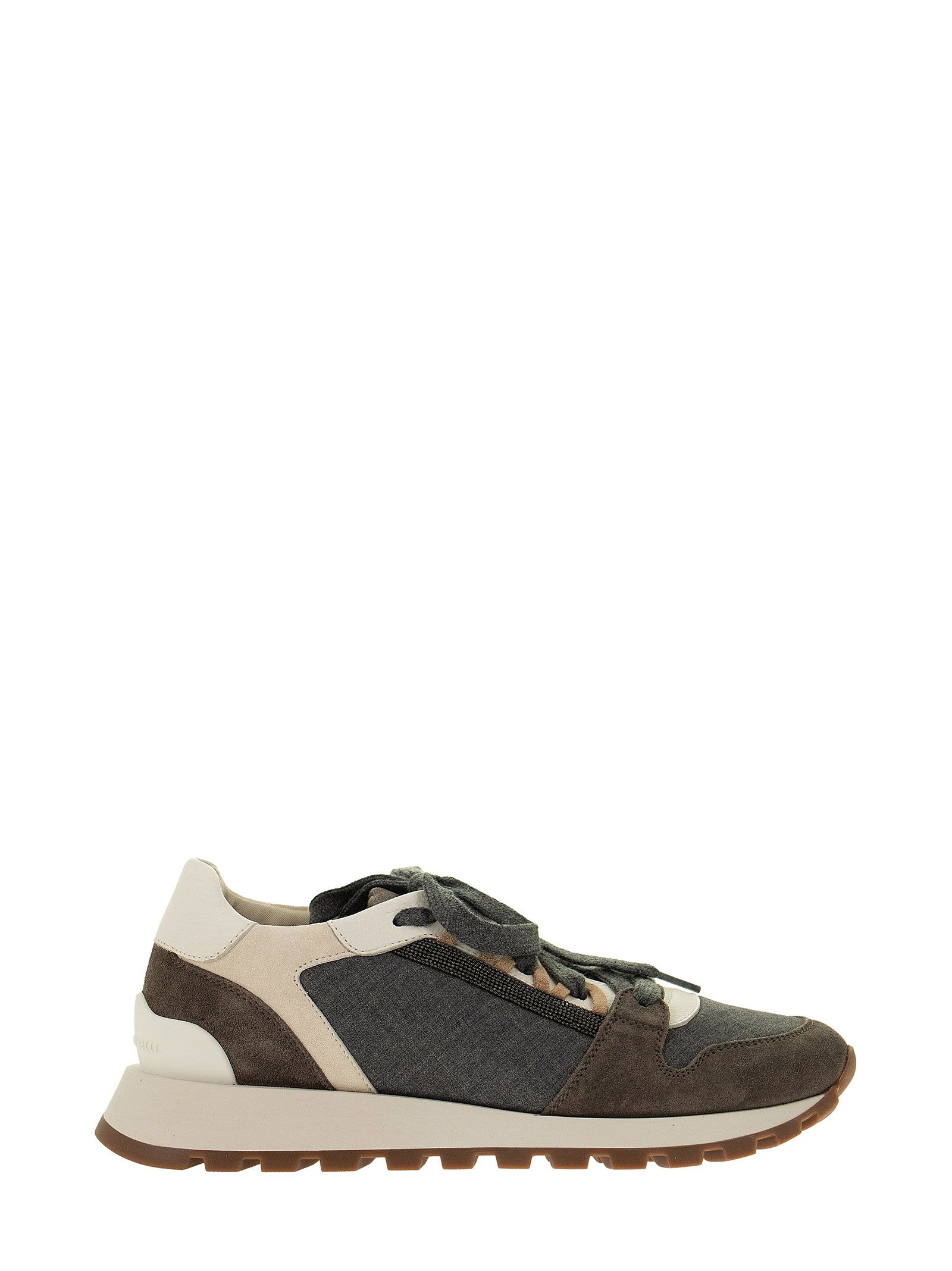 Brunello Cucinelli Runners In Suede, Virgin Wool And Textured Leather With precious Insert