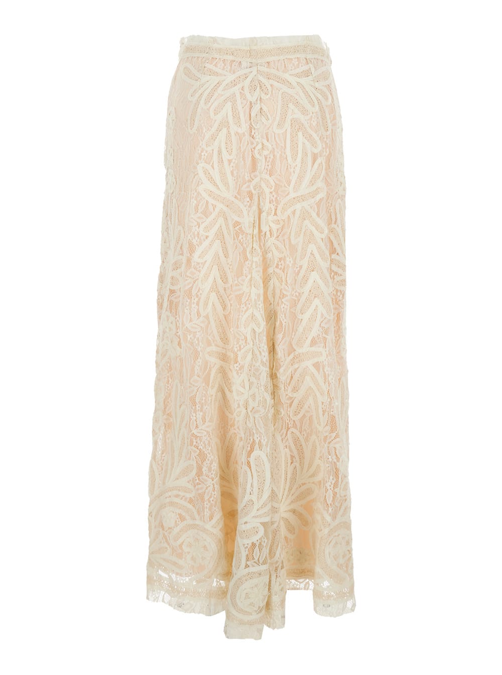 P.a.r.o.s.h Beige Long Skirt With All-over Lace Embroidery In Tech Fabric Woman In Beige