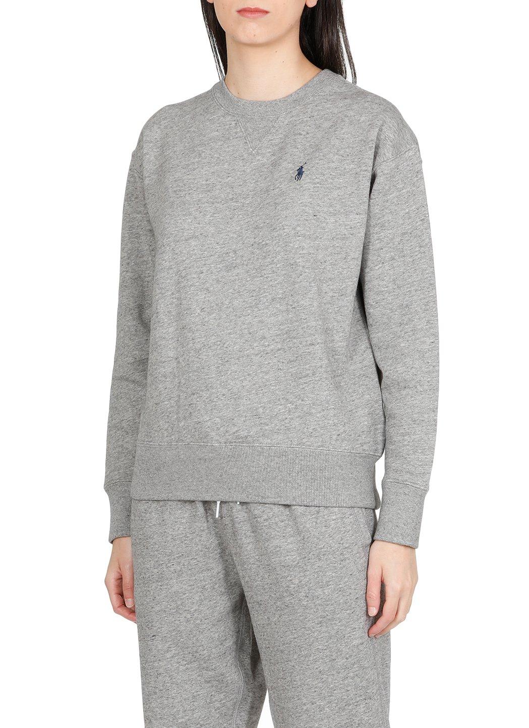 Shop Polo Ralph Lauren Logo Embroidered Sweatshirt  In Grey