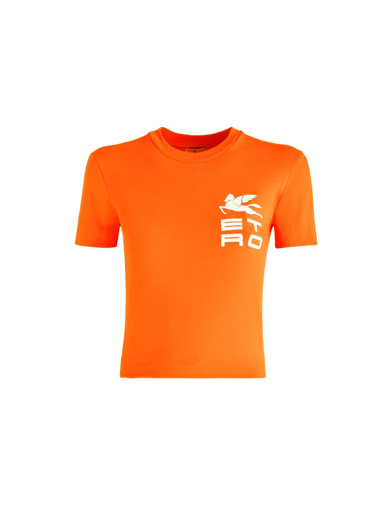 Woman Orange Crop Liquid Paisley T-shirt With Etro Cube Logo