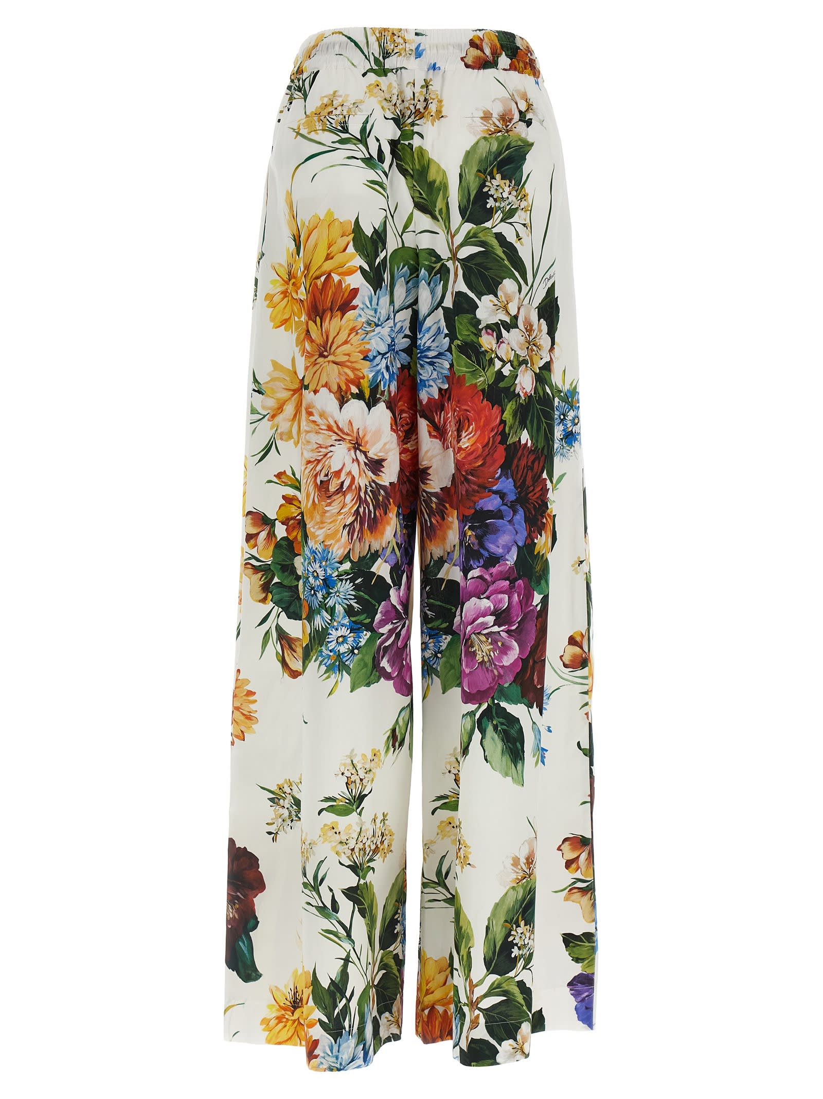 Dolce & Gabbana Flower Bouquet Print Poplin Trousers In White