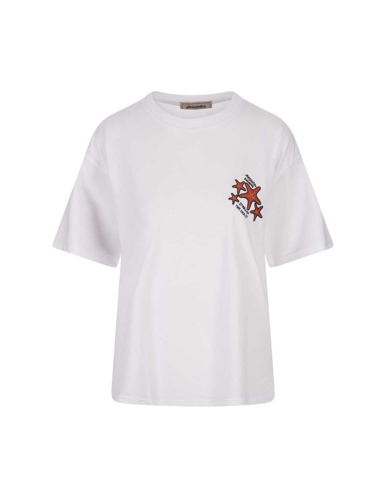White T-shirt With Stars Embroidery