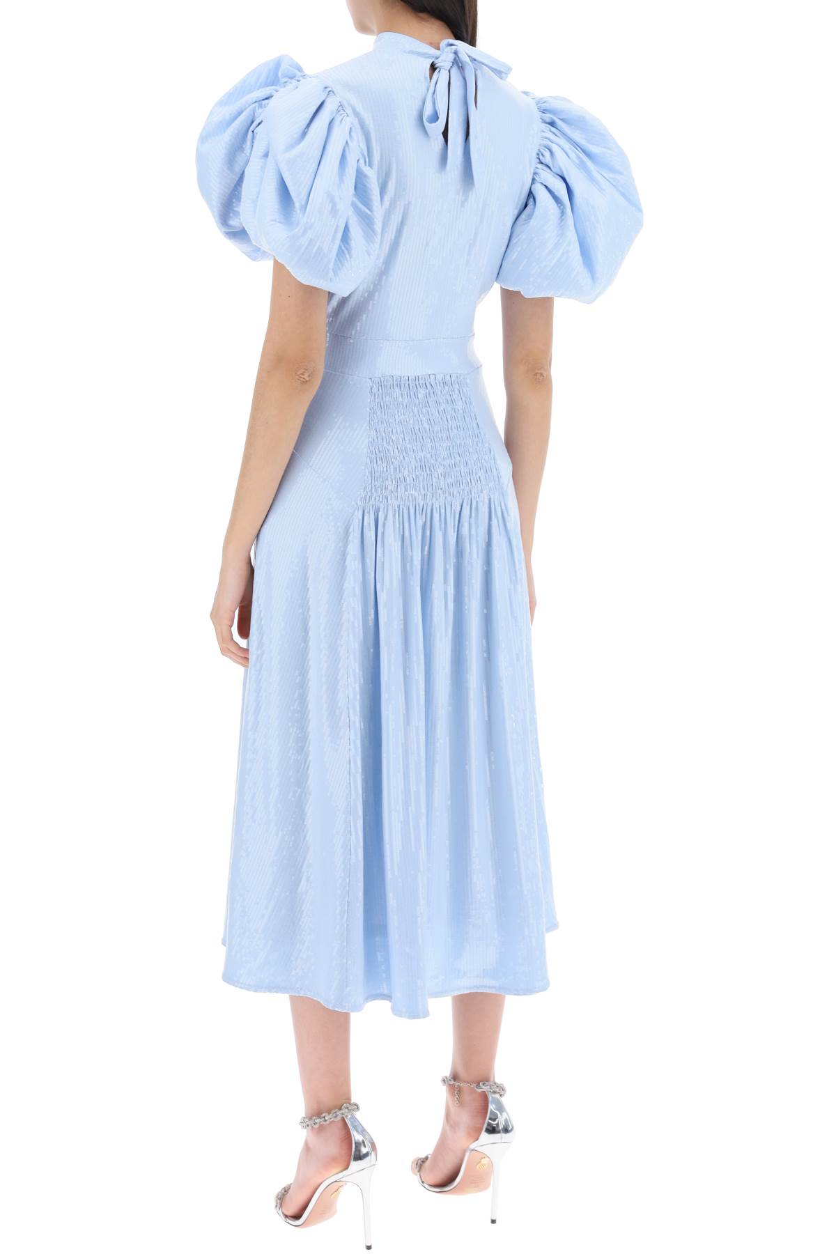 Shop Rotate Birger Christensen Midi Sequin Dress With Balloon Sleeves In Skyway Blue (light Blue)