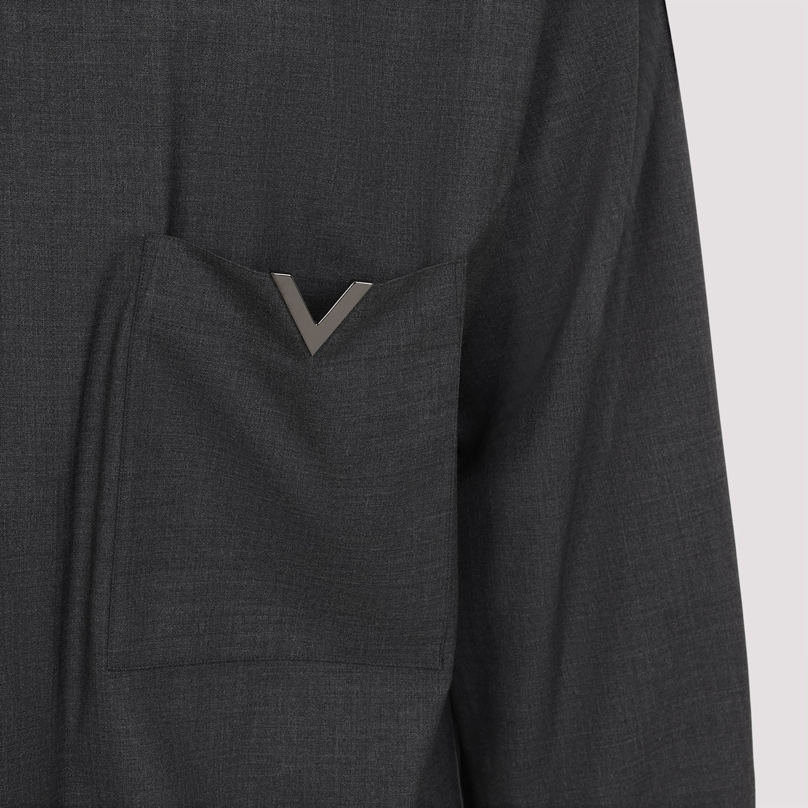 Shop Valentino V Detail Wool Shirt In Grigio Melange