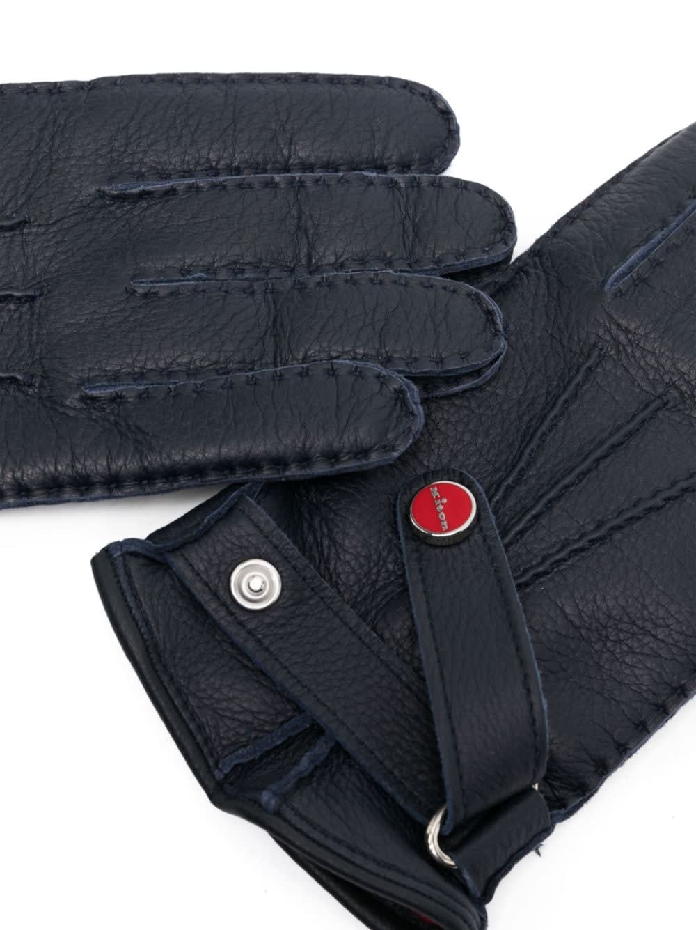 Kiton Men Leather Gloves In Blue