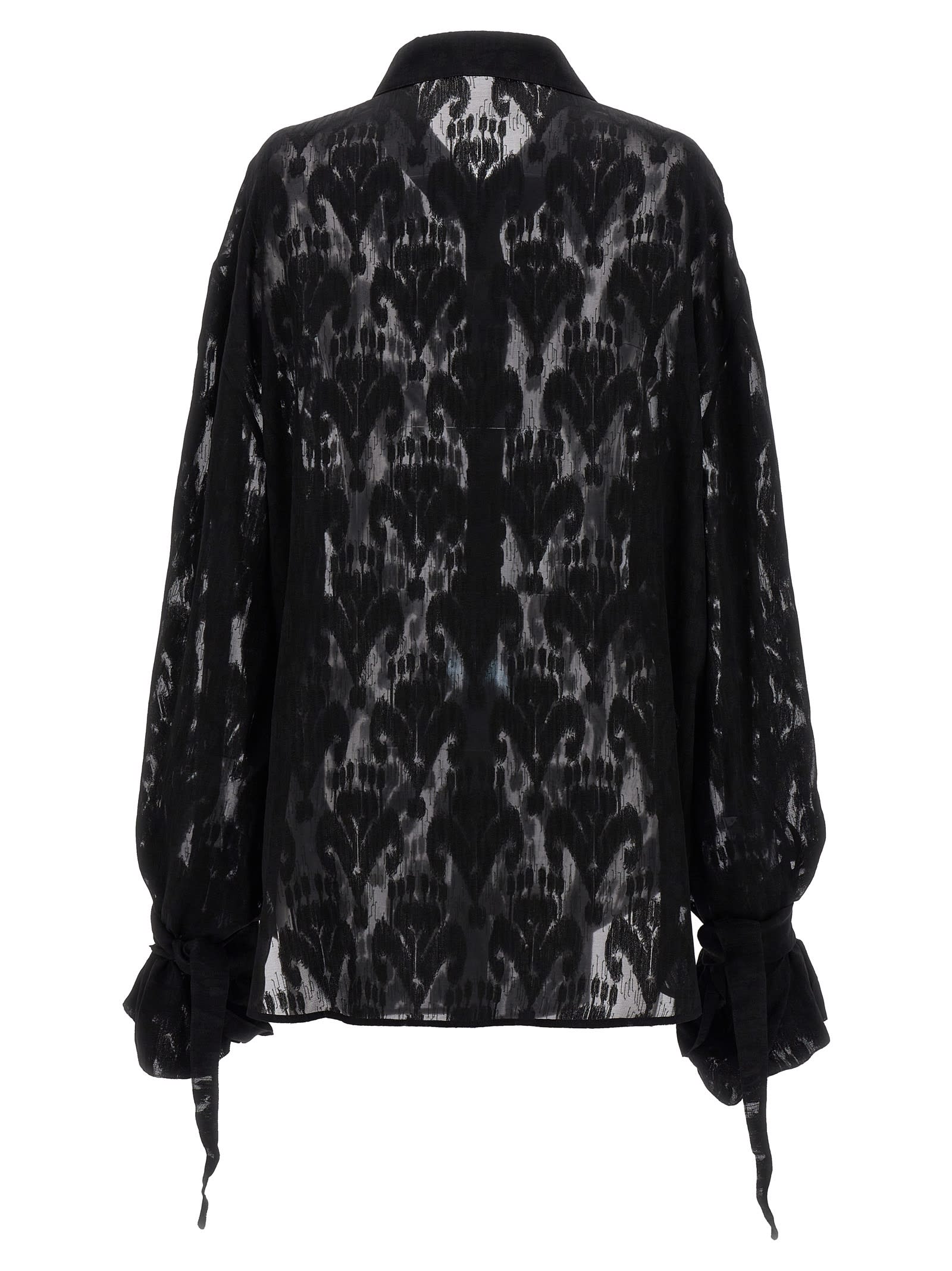 Shop Saint Laurent Transparent Silk Pattern Shirt. In Black