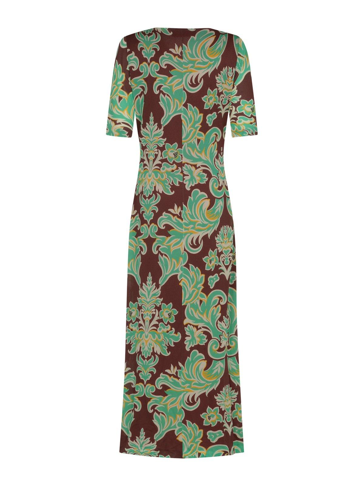 Shop Etro Floral Printed V-neck Maxi Dress In Moro