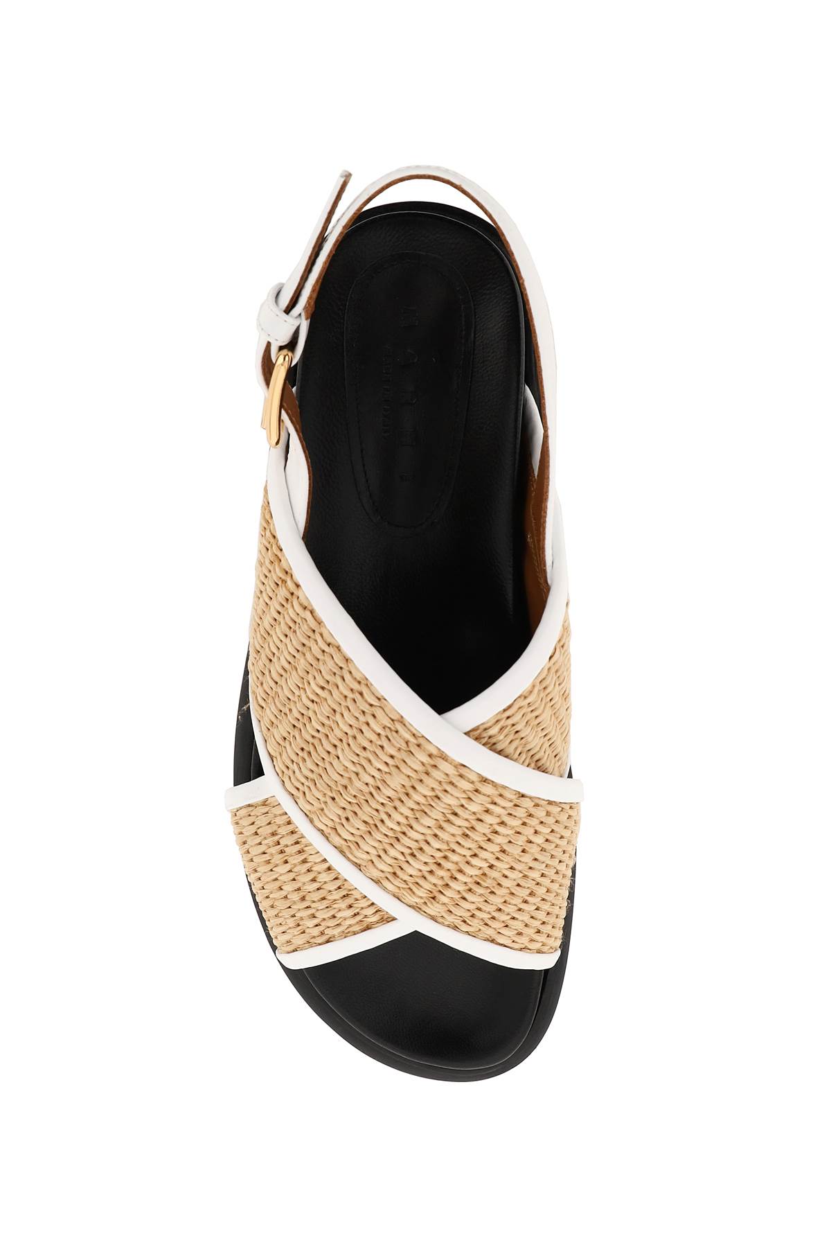 Shop Marni Leather And Raffia Fussbett Sandals
