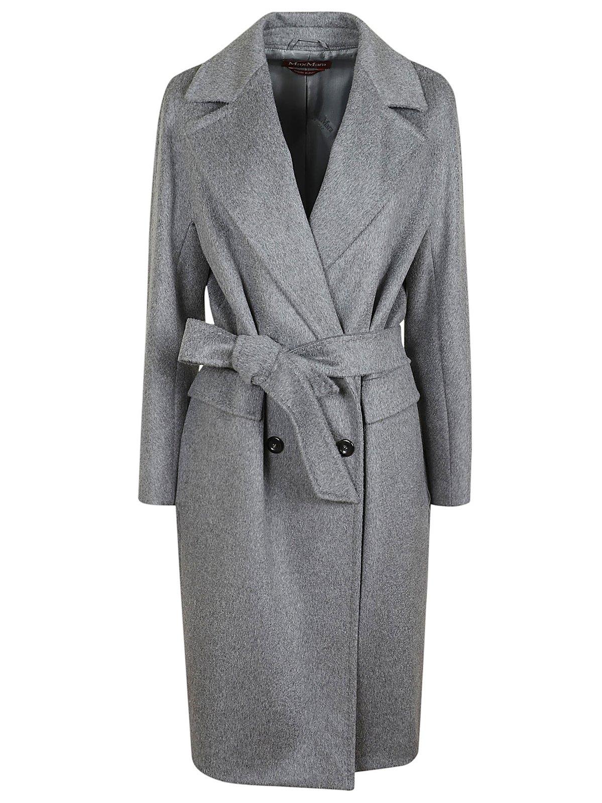 Shop Max Mara Double-breasted Belted Coat In Grigio