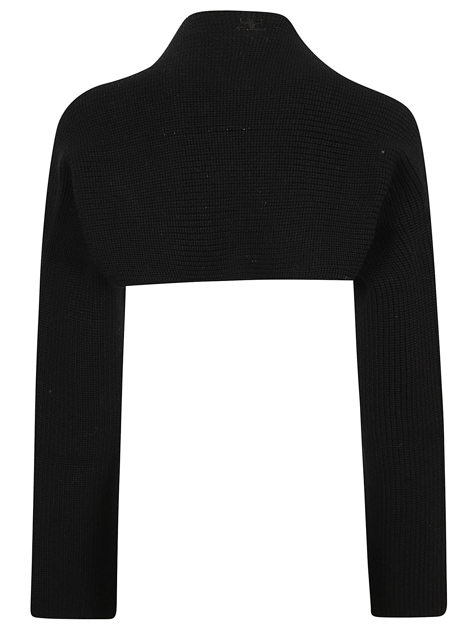 Shop Courrèges Ribbed Wool Arm Gloves In Black