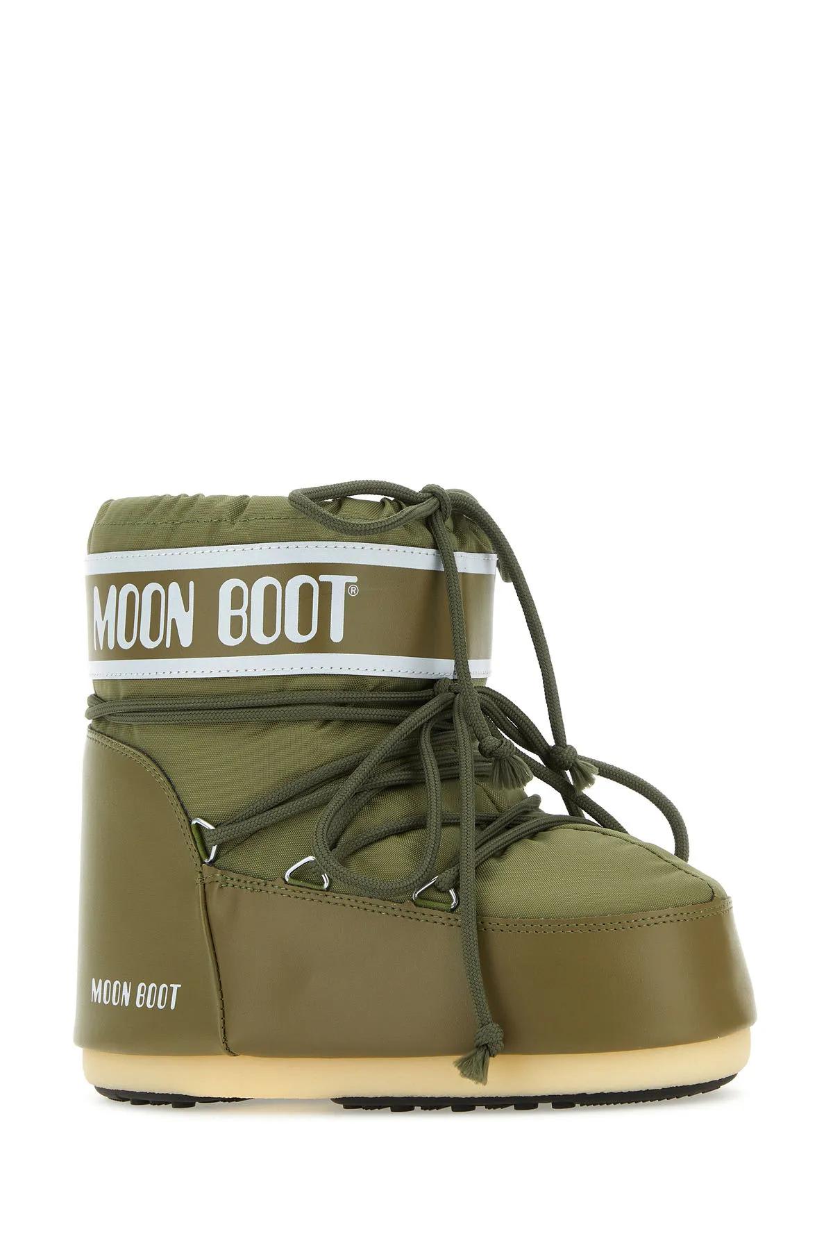 Shop Moon Boot Olive Green Nylon Icon Low Ankle Boots In Verde