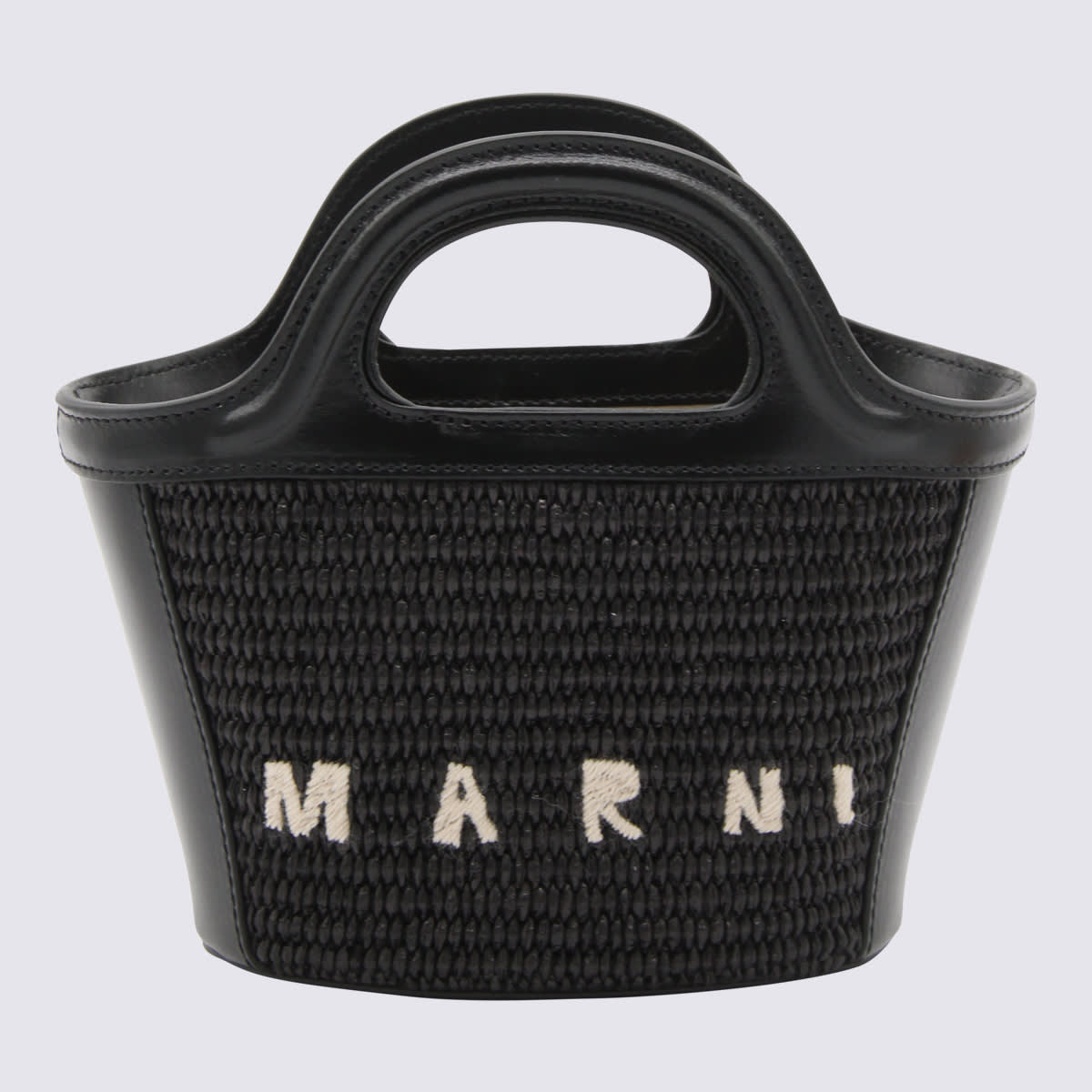 Shop Marni Black Raffia And Leather Tropicalia Micro Satchel Bag