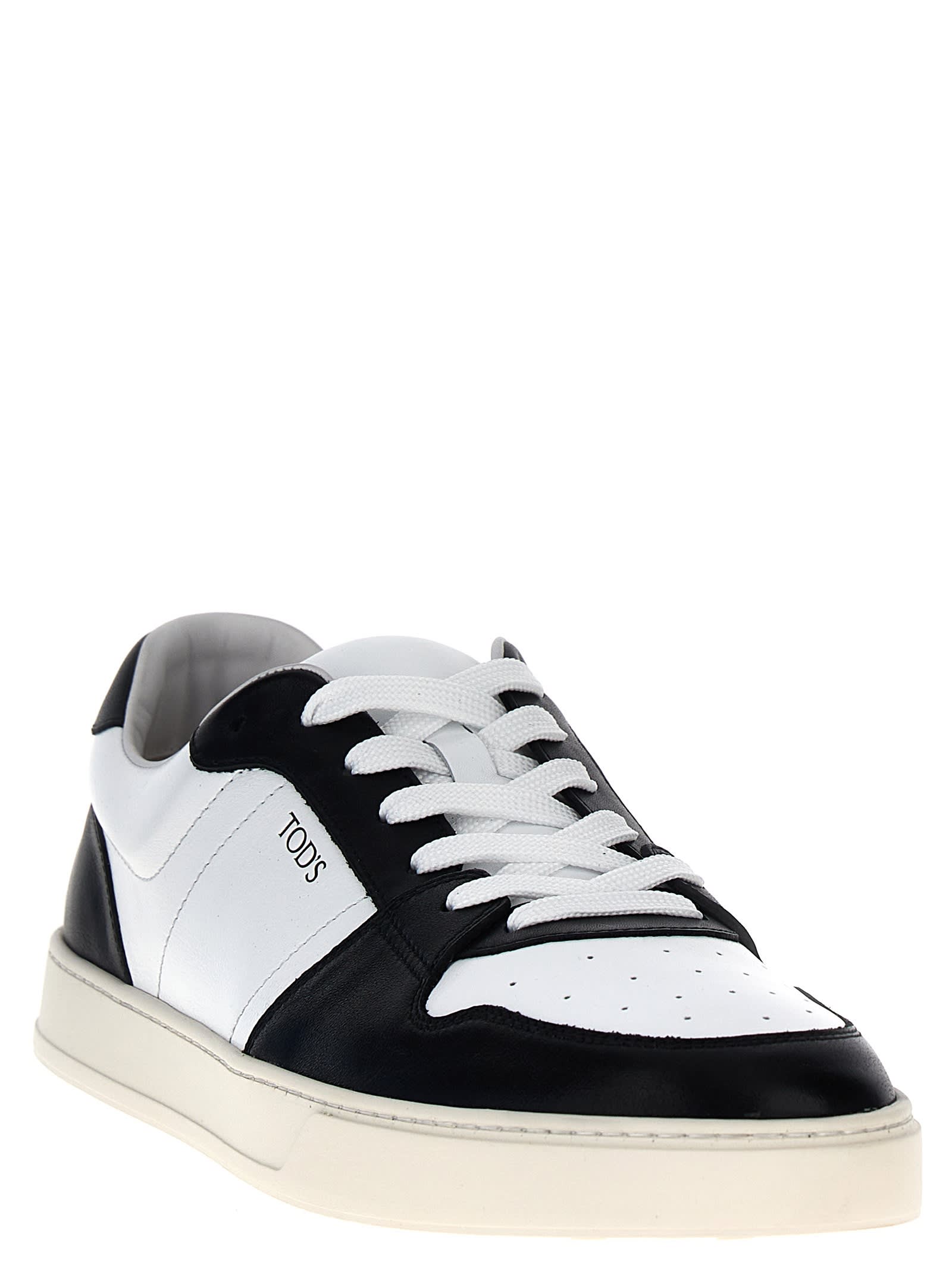 Shop Tod's Logo Sneakers In White/black