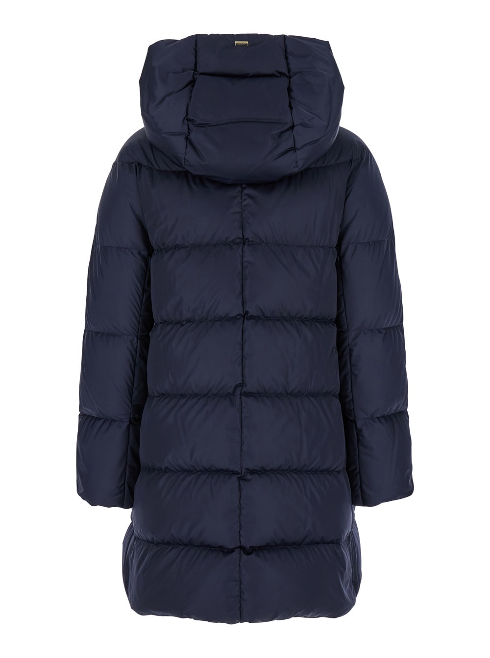 Herno A-shaped Puffer Coat With Hood And Drawstrings In Blu