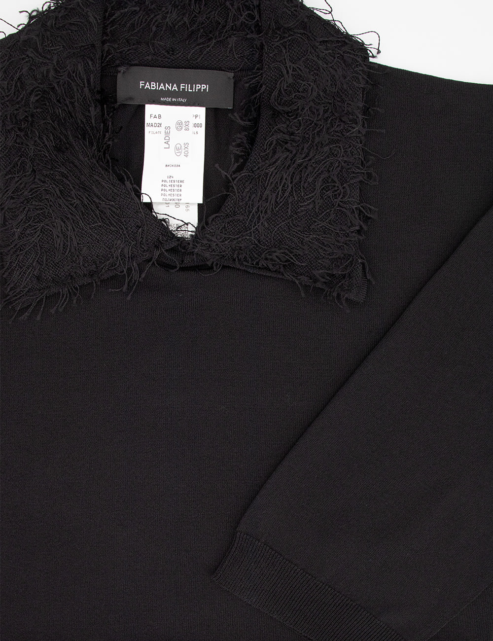 Fabiana Filippi Polo Shirt With Frayed Viscose Collar In Nero