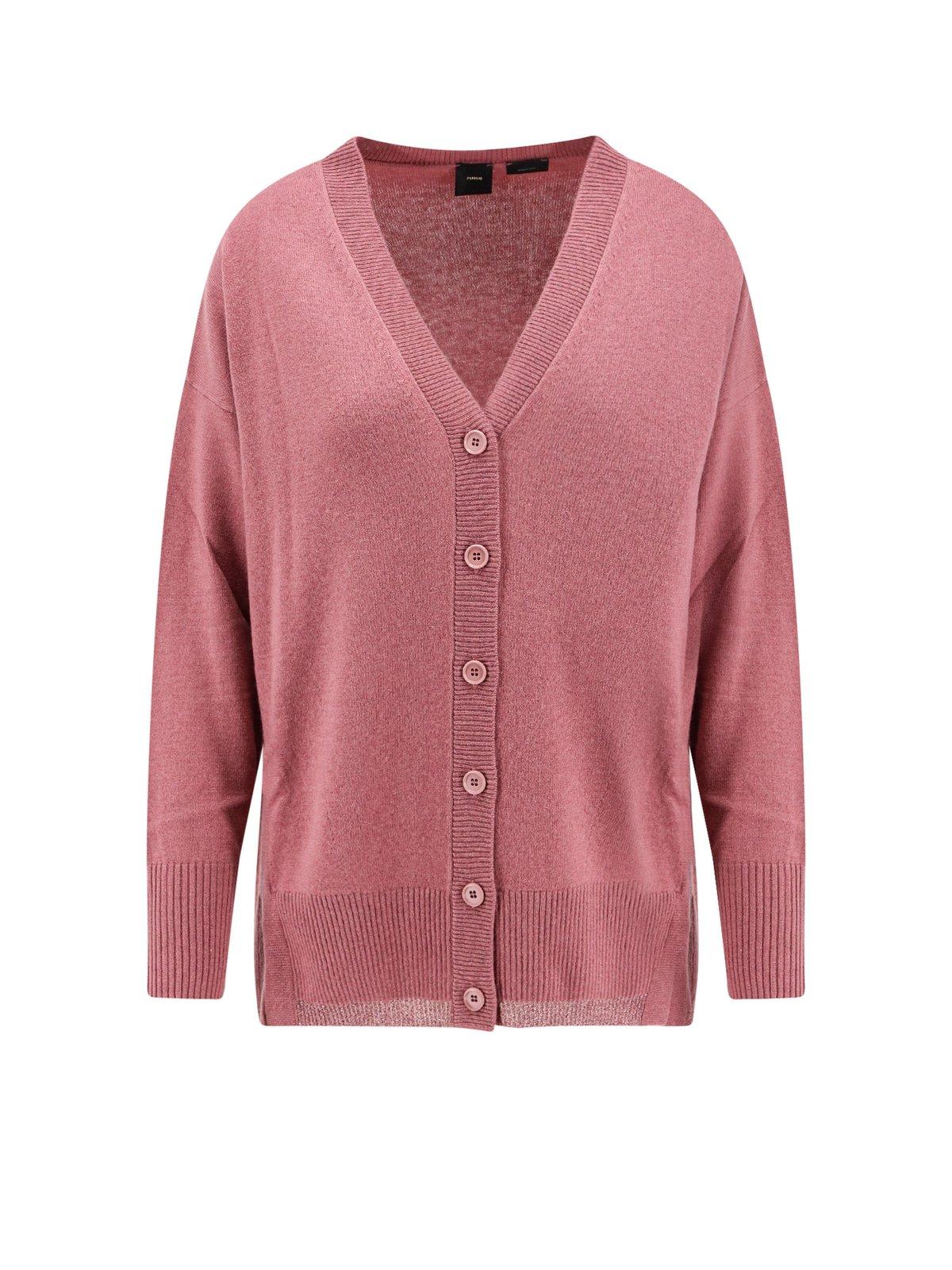 Shop Pinko V-neck Curved Hem Cardigan In Pink