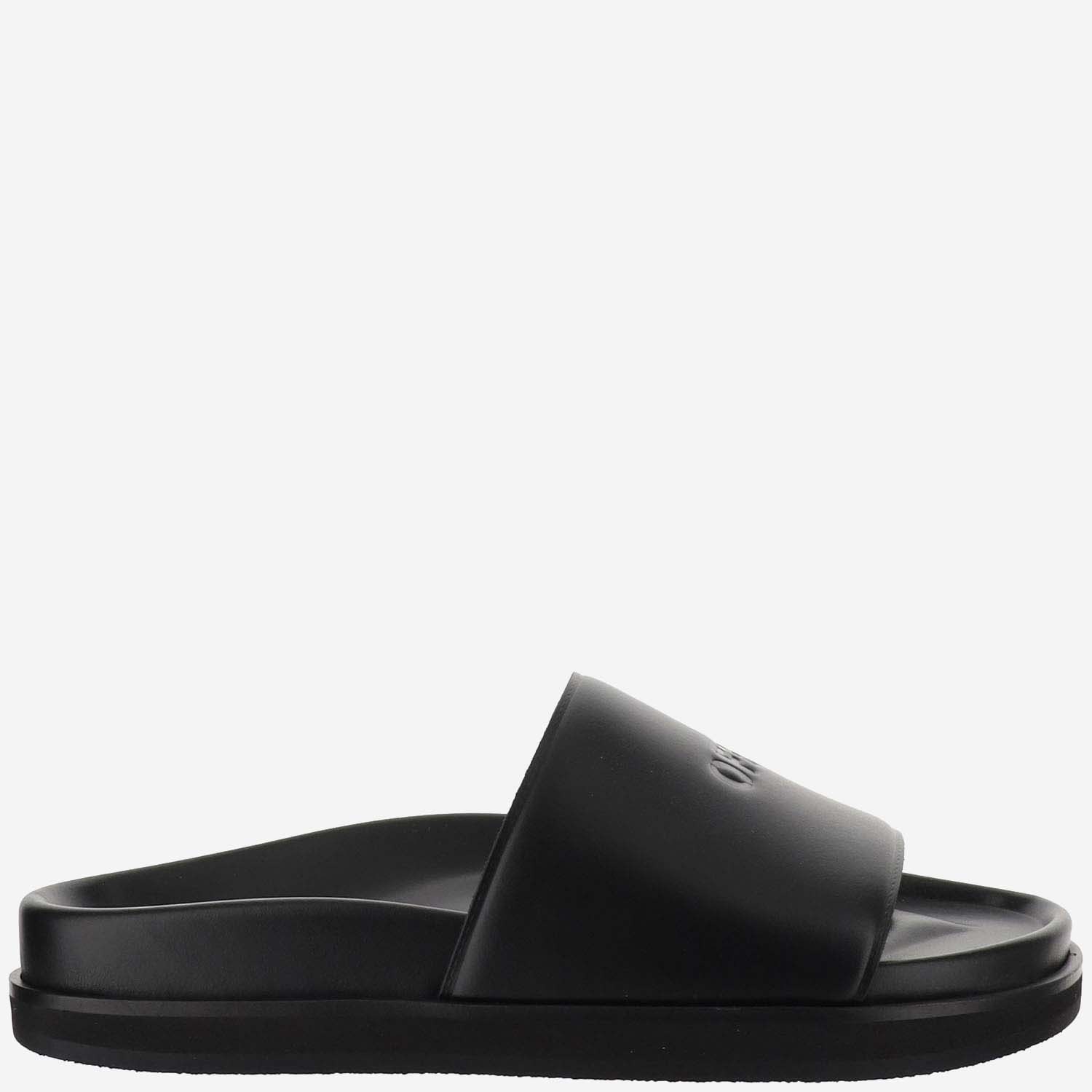 Shop Off-white Leather Slippers With Logo In Black