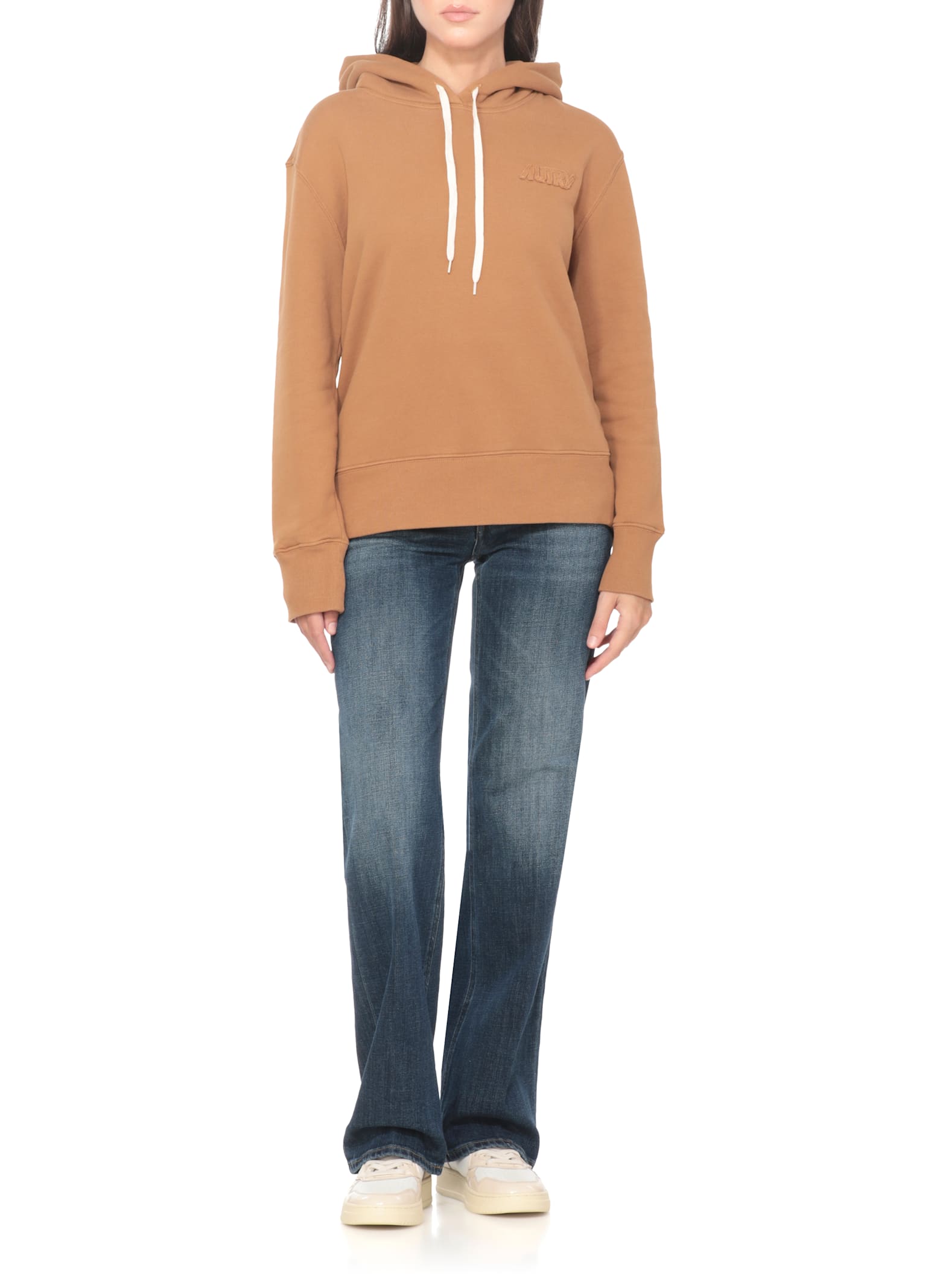 Autry Drawstring Hooded Knitwear With Ribbed Cuffs In Brown