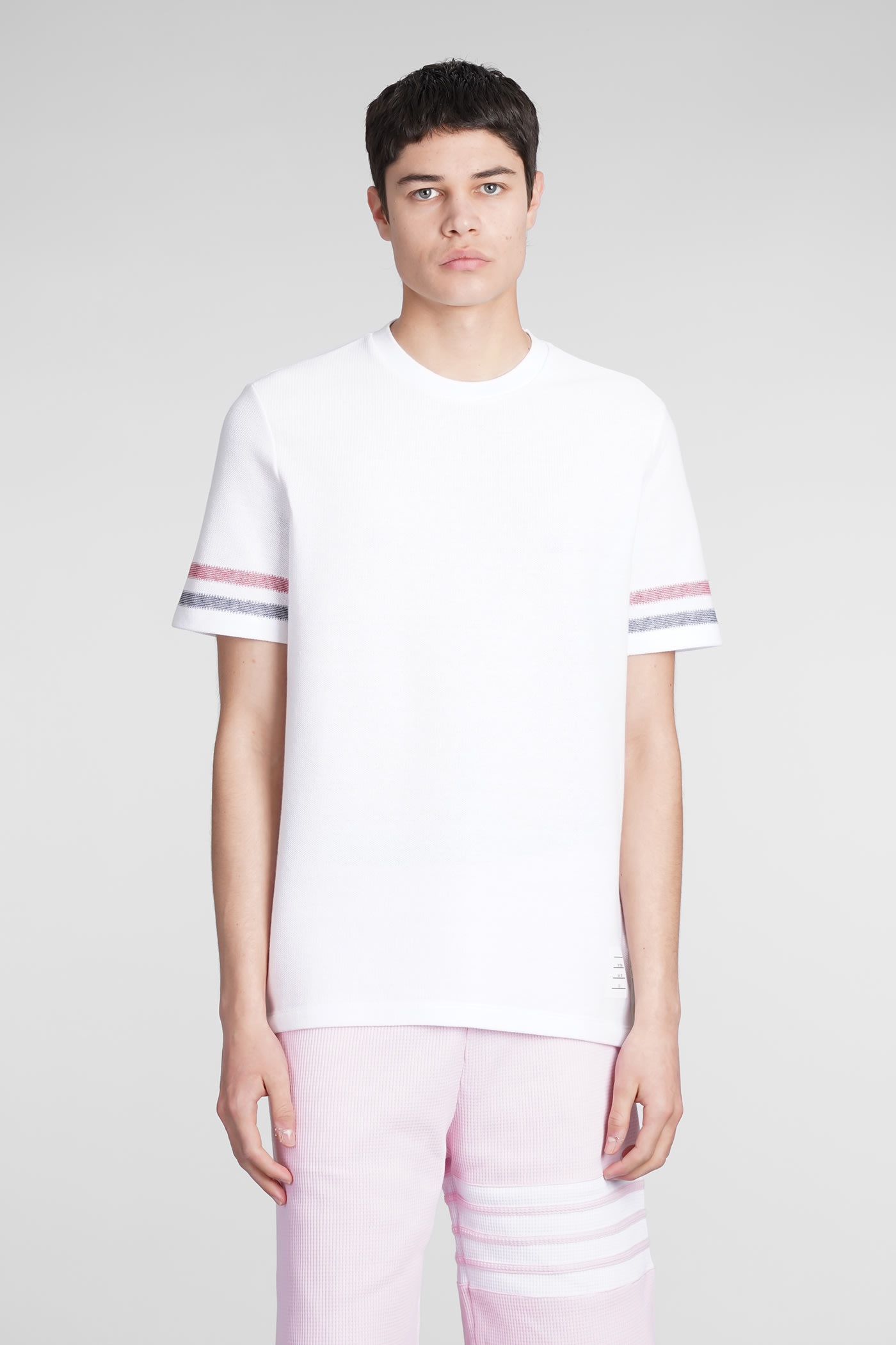 Thom Browne Gestricktes T-shirt Mit Streifen In White