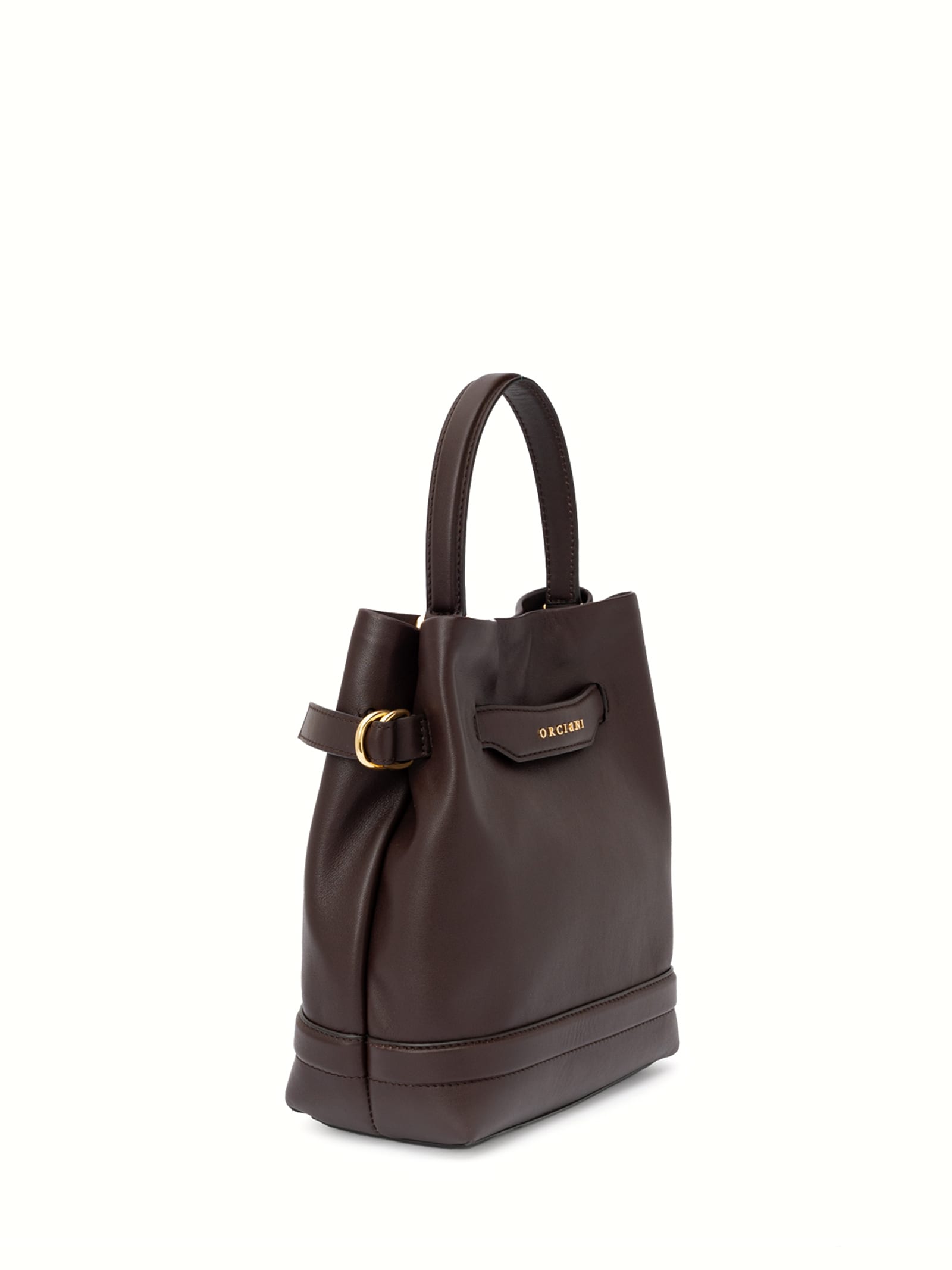 ORCIANI BECKY CHOCO LEATHER BUCKET BAG 