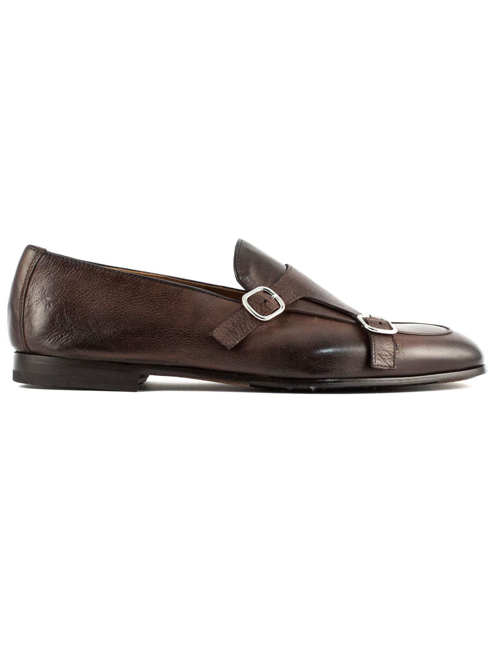 Doucal's Brown Leather Monk-strap Loafers
