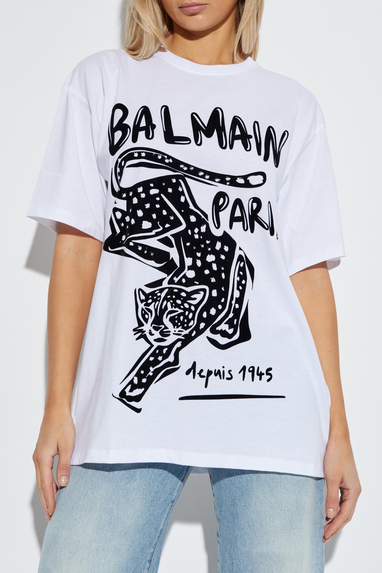 Balmain Short-sleeved T-shirt With Leopard Print In White