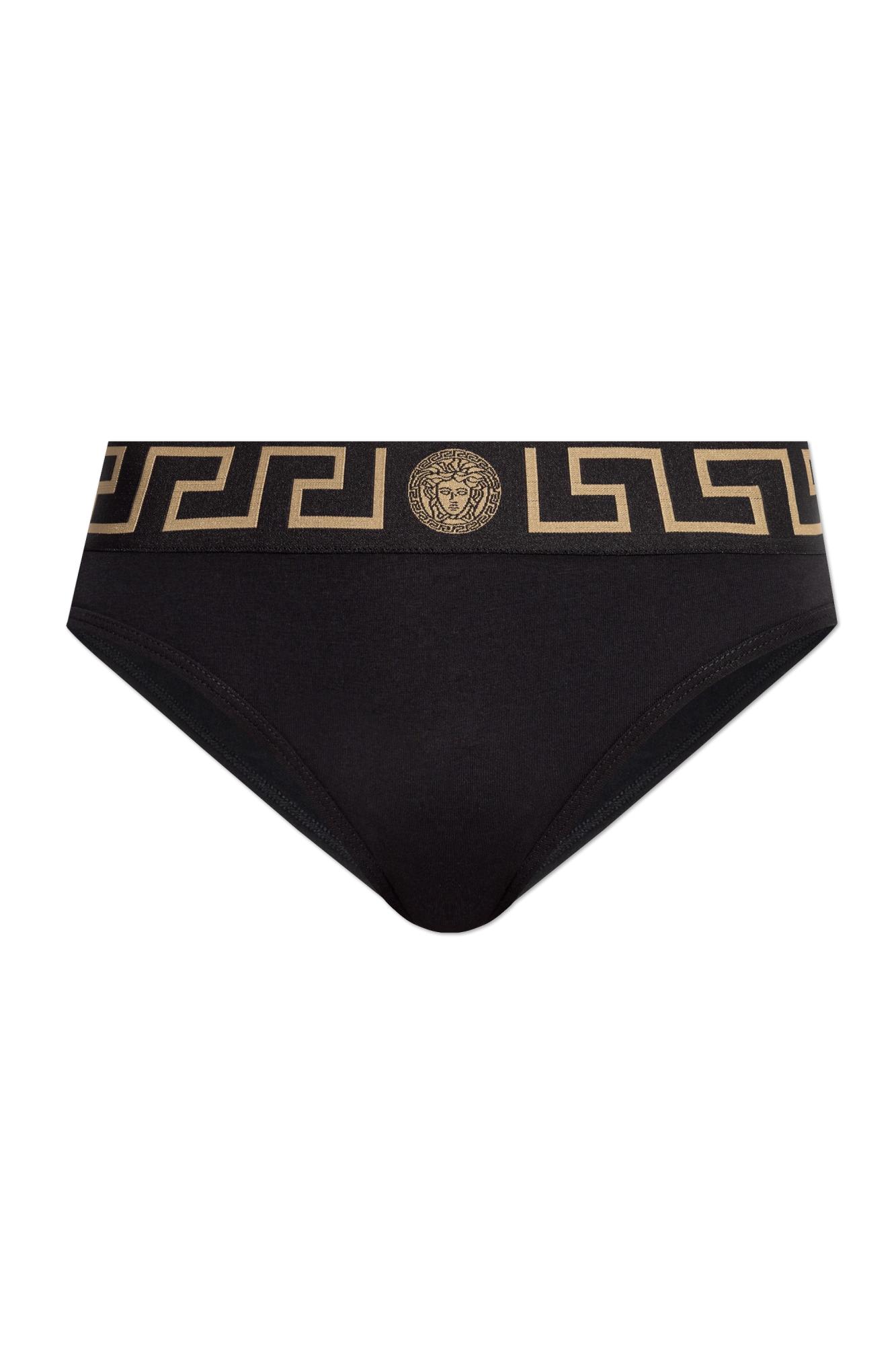 Versace Stretch Cotton Briefs With Logoed Elastic Band In Brown