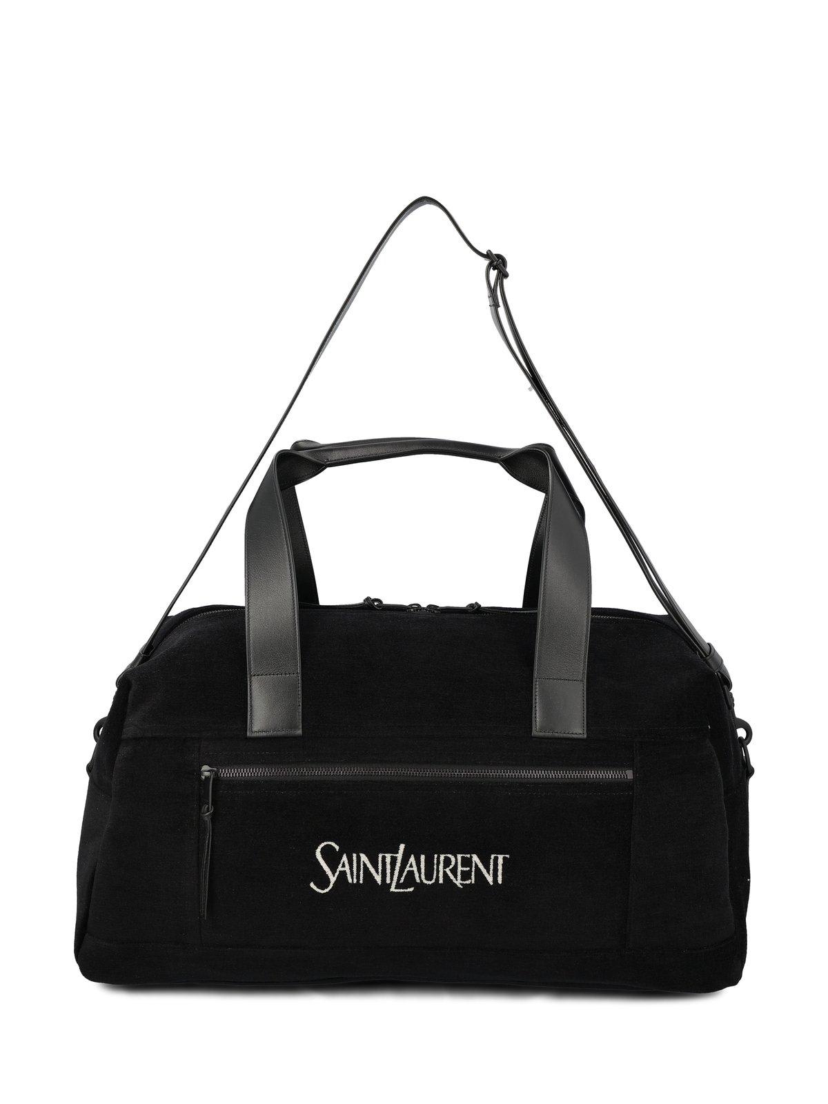 Shop Saint Laurent Logo Jacquard Travel Bag In Black