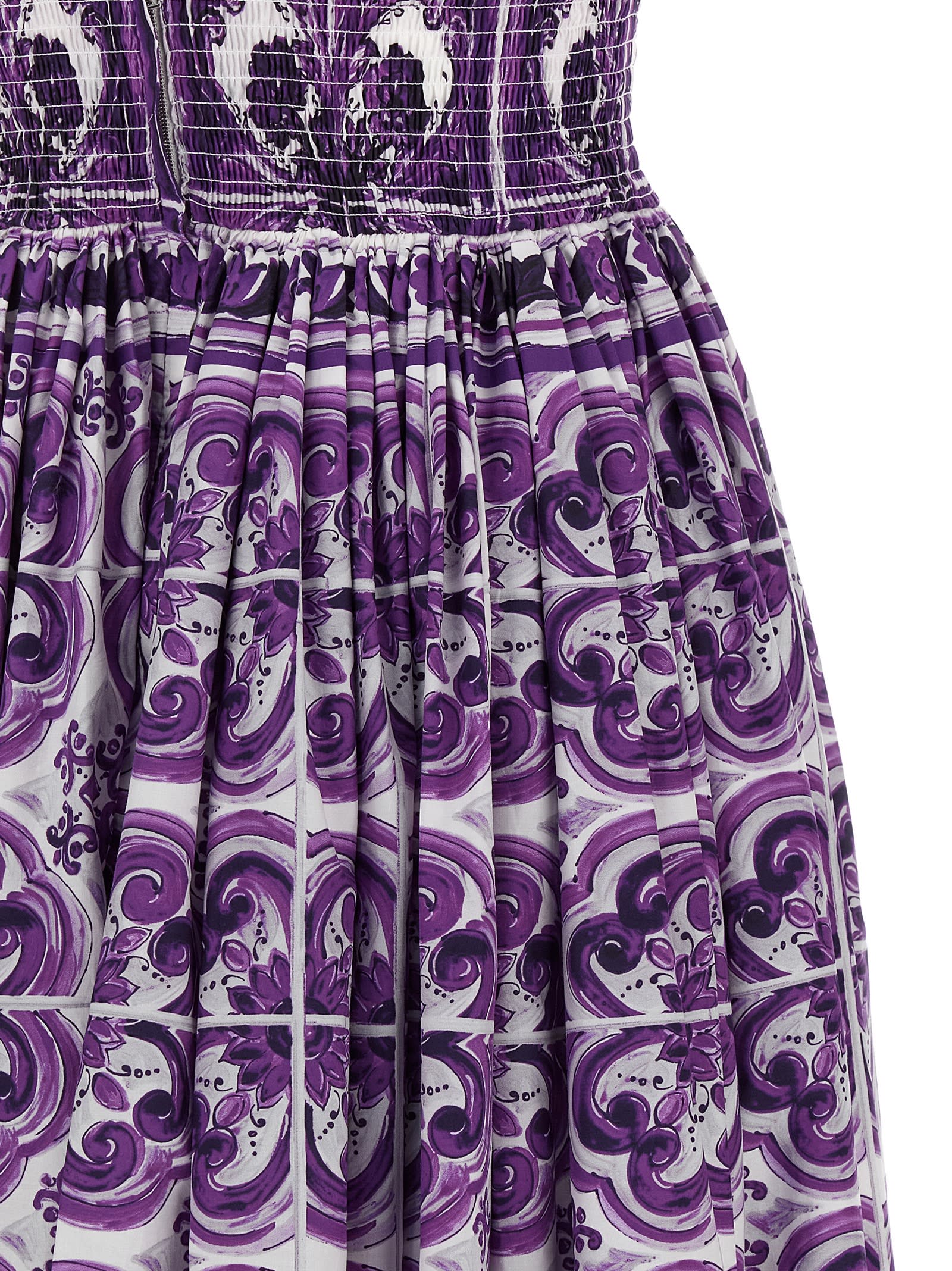Dolce & Gabbana Smocked V-neck Maxi Dress With Tie Straps In Purple