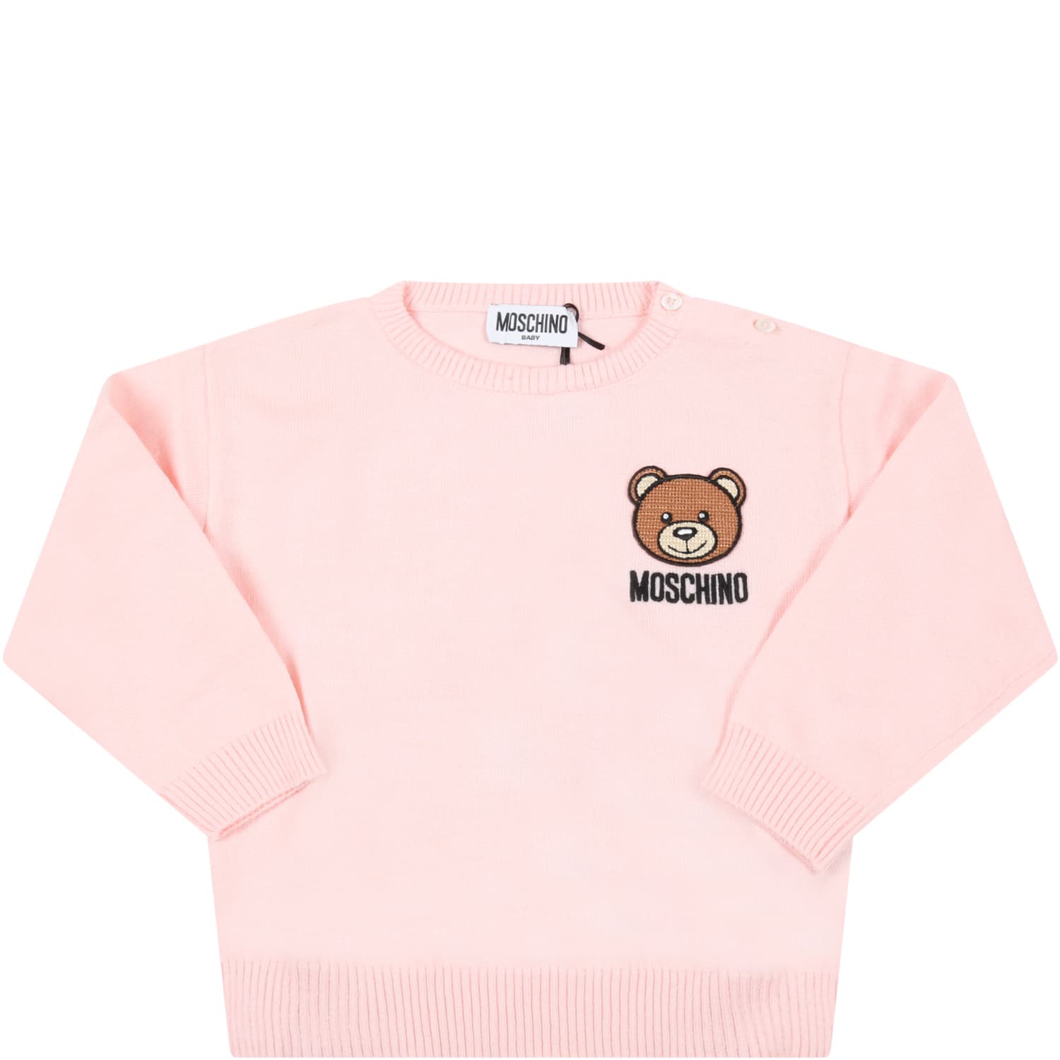 Moschino Pink Sweater For Baby Girl With Teddy Bear