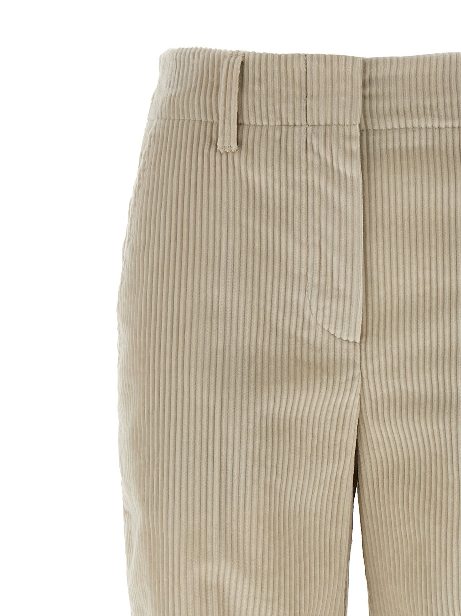 Brunello Cucinelli Beige Corduroy Trousers With Front Zip And Hook Button Closure In Multi