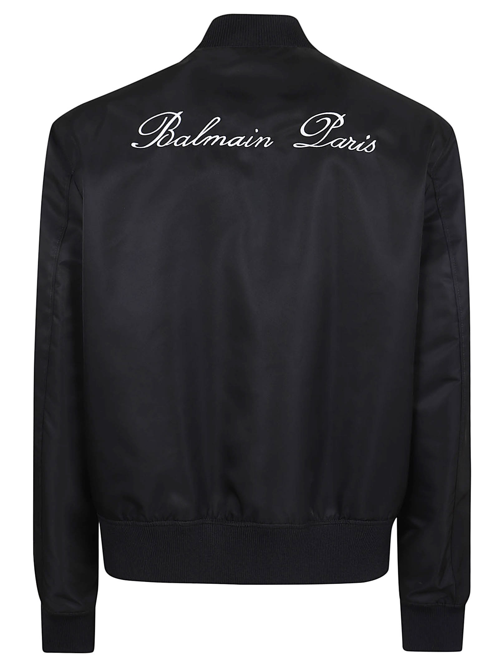 Shop Balmain Signature Zipped Bomber Jacket In Ae Bleu Marine Fonce