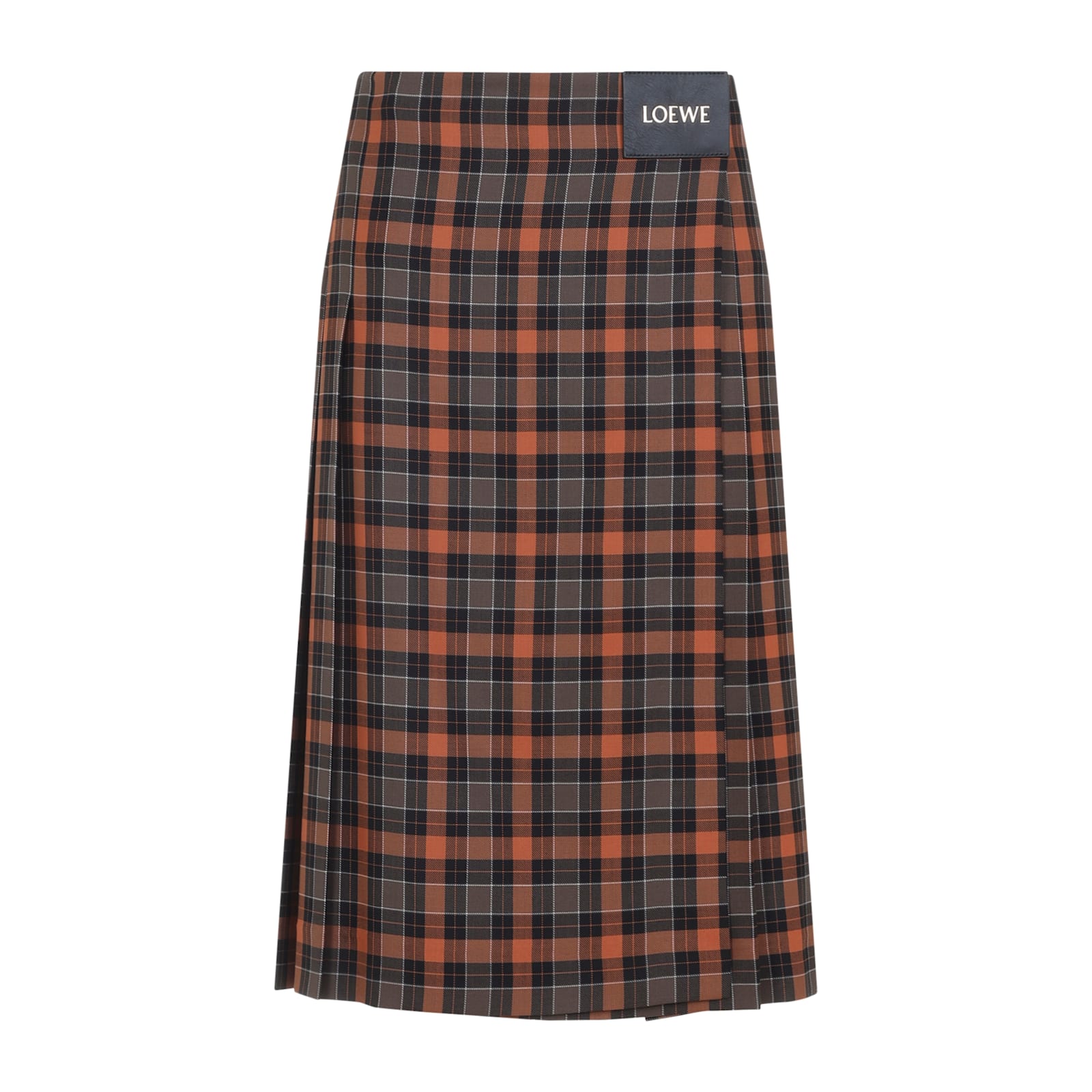 Loewe Check Pleated Midi Skirt In Brown