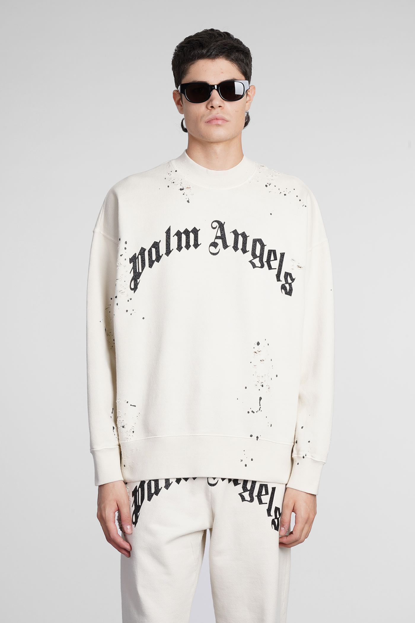 Palm Angels Logo-print Distressed-finish Sweatshirt In White