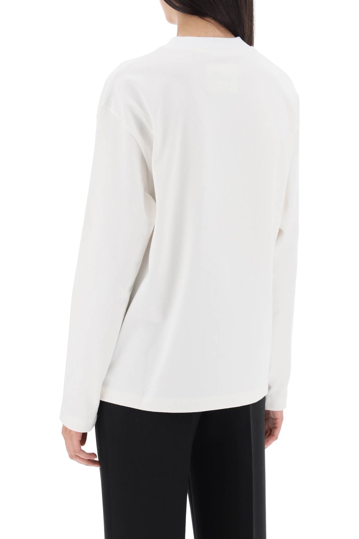 Jil Sander Crew Neck Long Sleeves T-shirt With Ribbed Collar And Printed Logo On The Front Clothing In 102