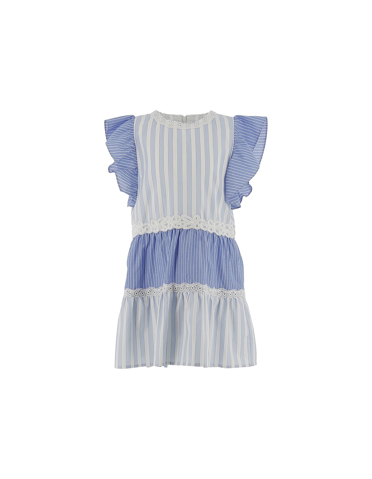 Ermanno Scervino Junior Kids' White And Light Blue Dress With