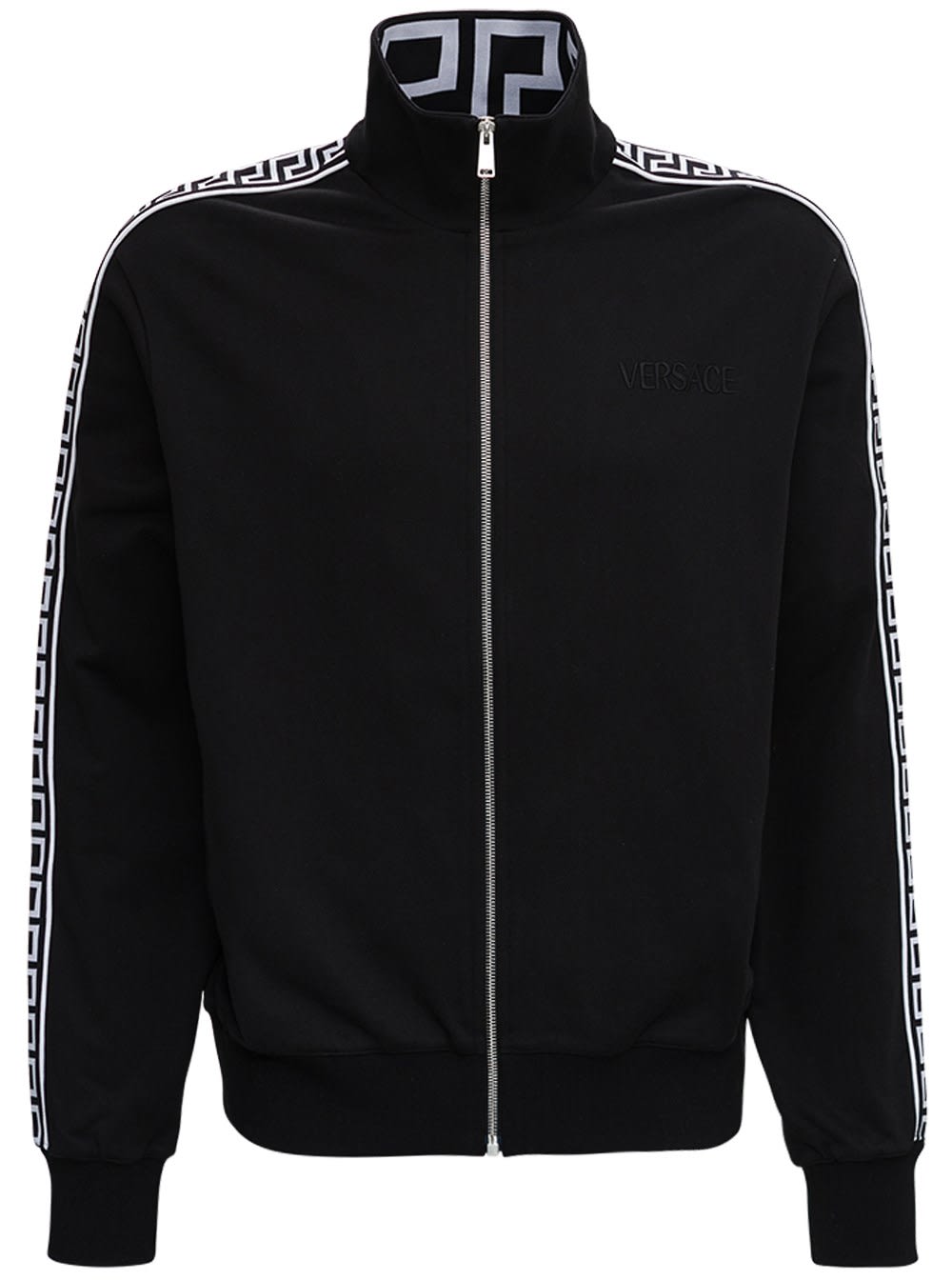 Versace Black Cotton Sweatshirt With Greca Inserts